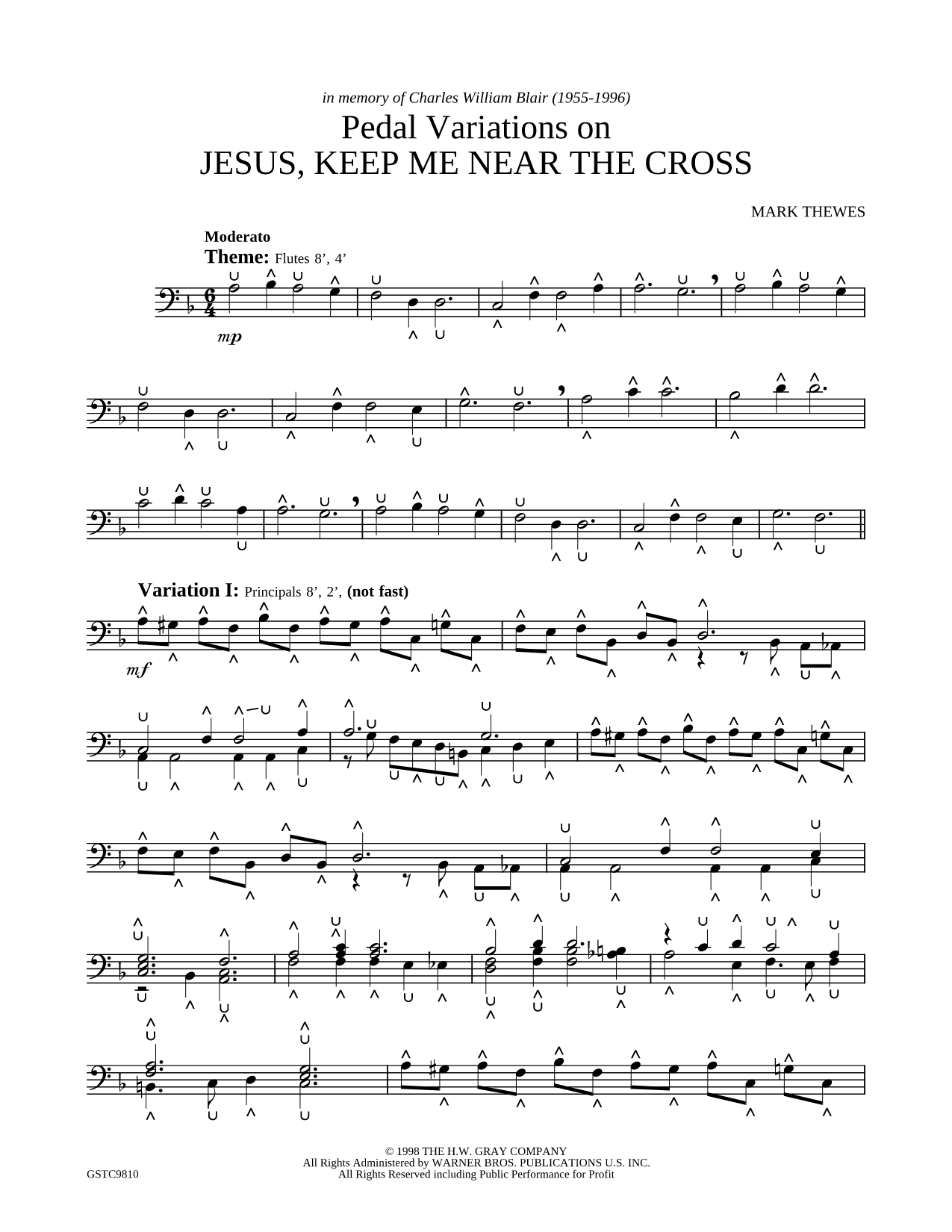 Pedal Variations on Jesus, Keep Me Near the Cross