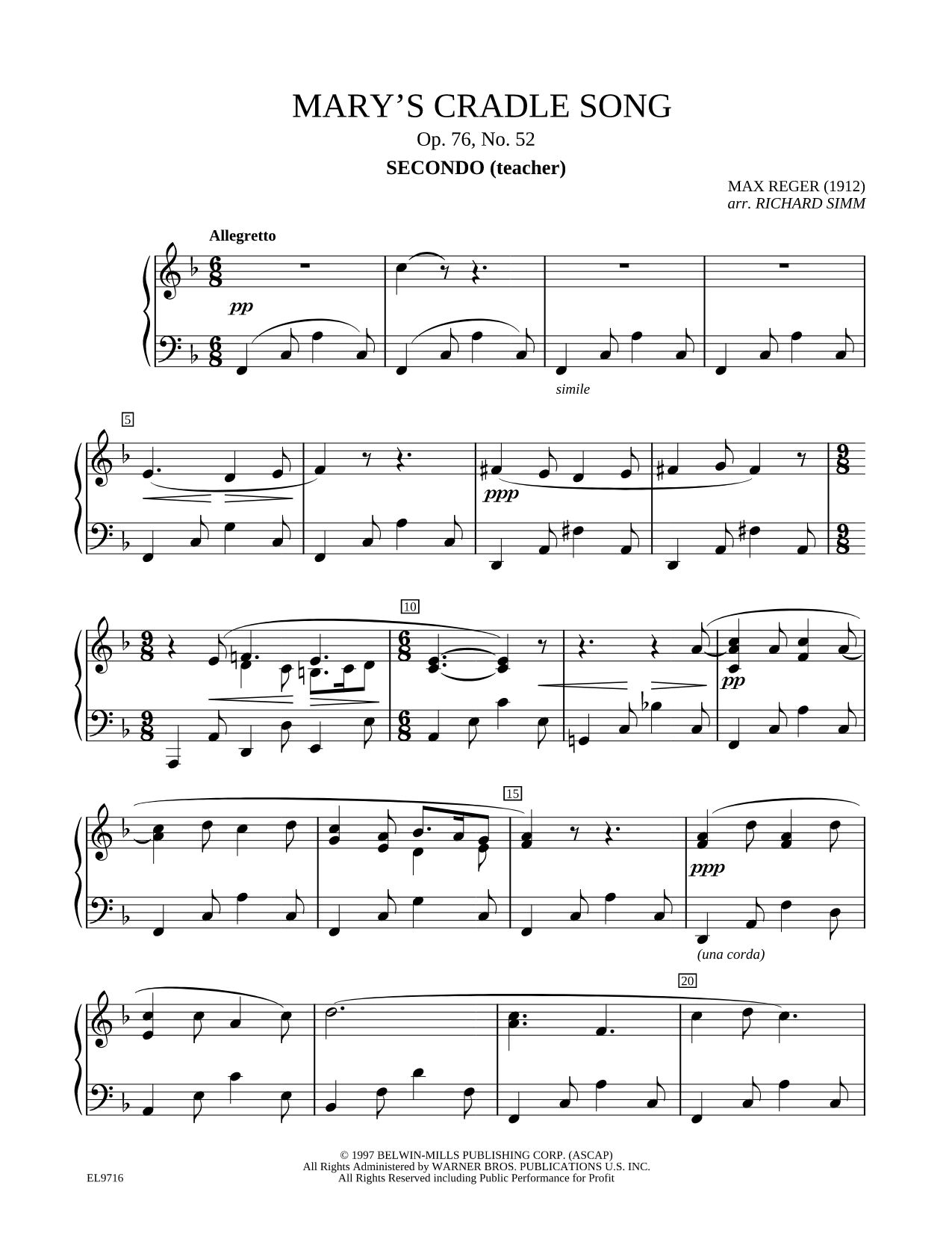 Mary's Cradle Song, Opus 76, No. 52
