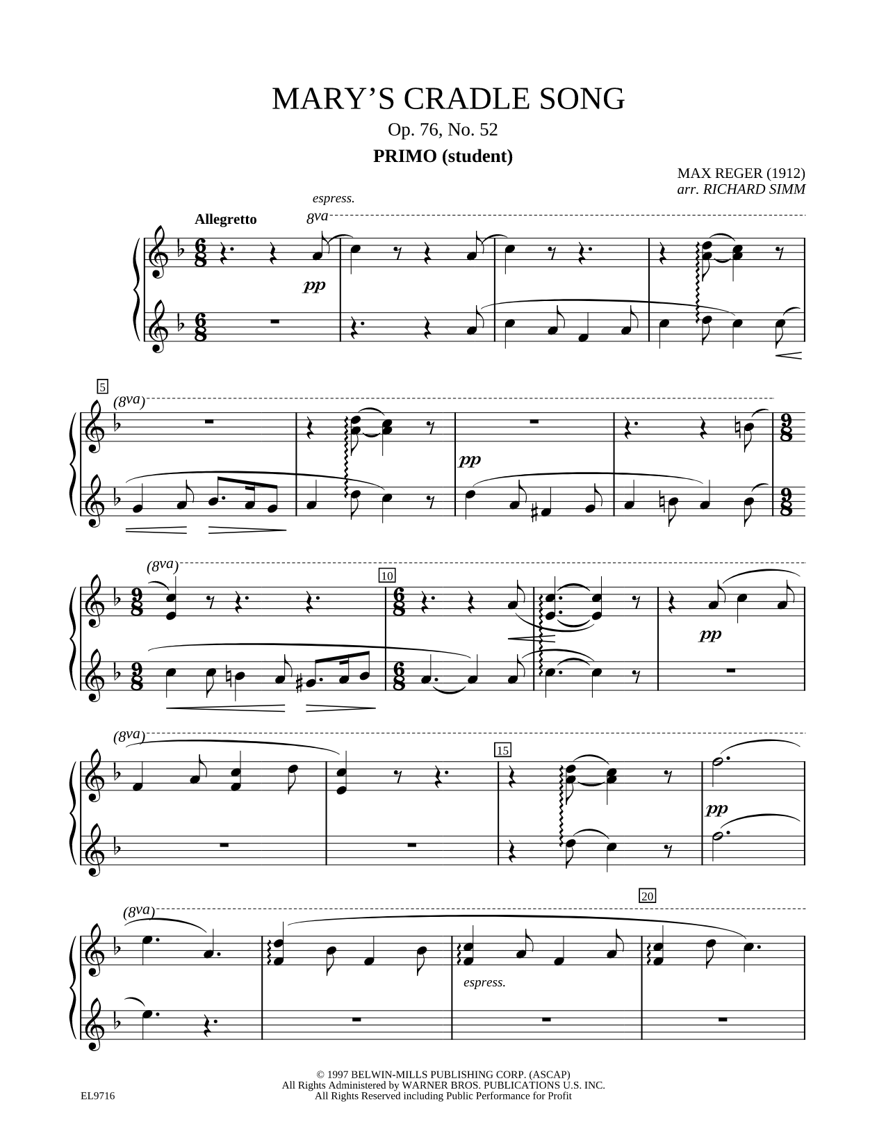 Mary's Cradle Song, Opus 76, No. 52