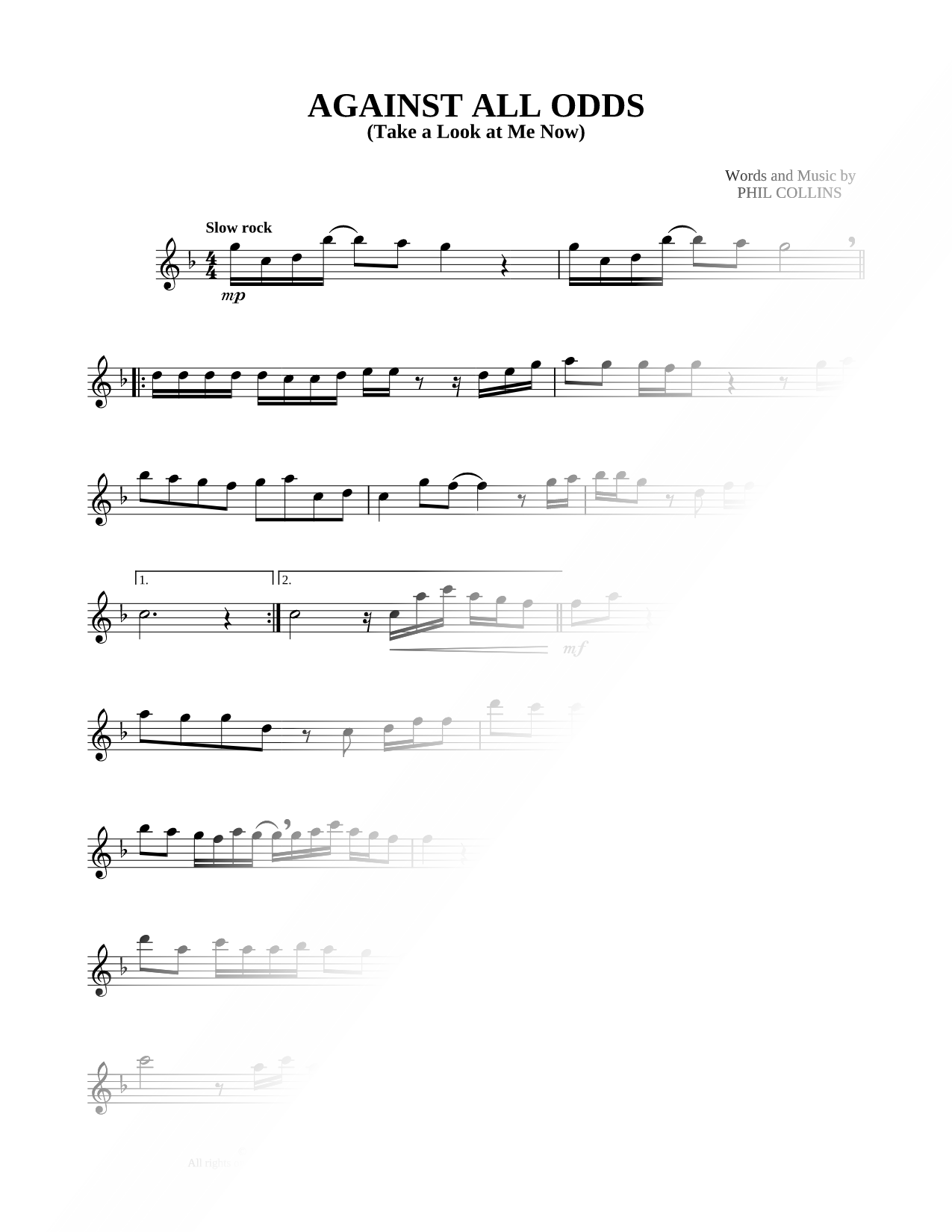 Against All Odds (Take a Look At Me Now) - C instrument solo