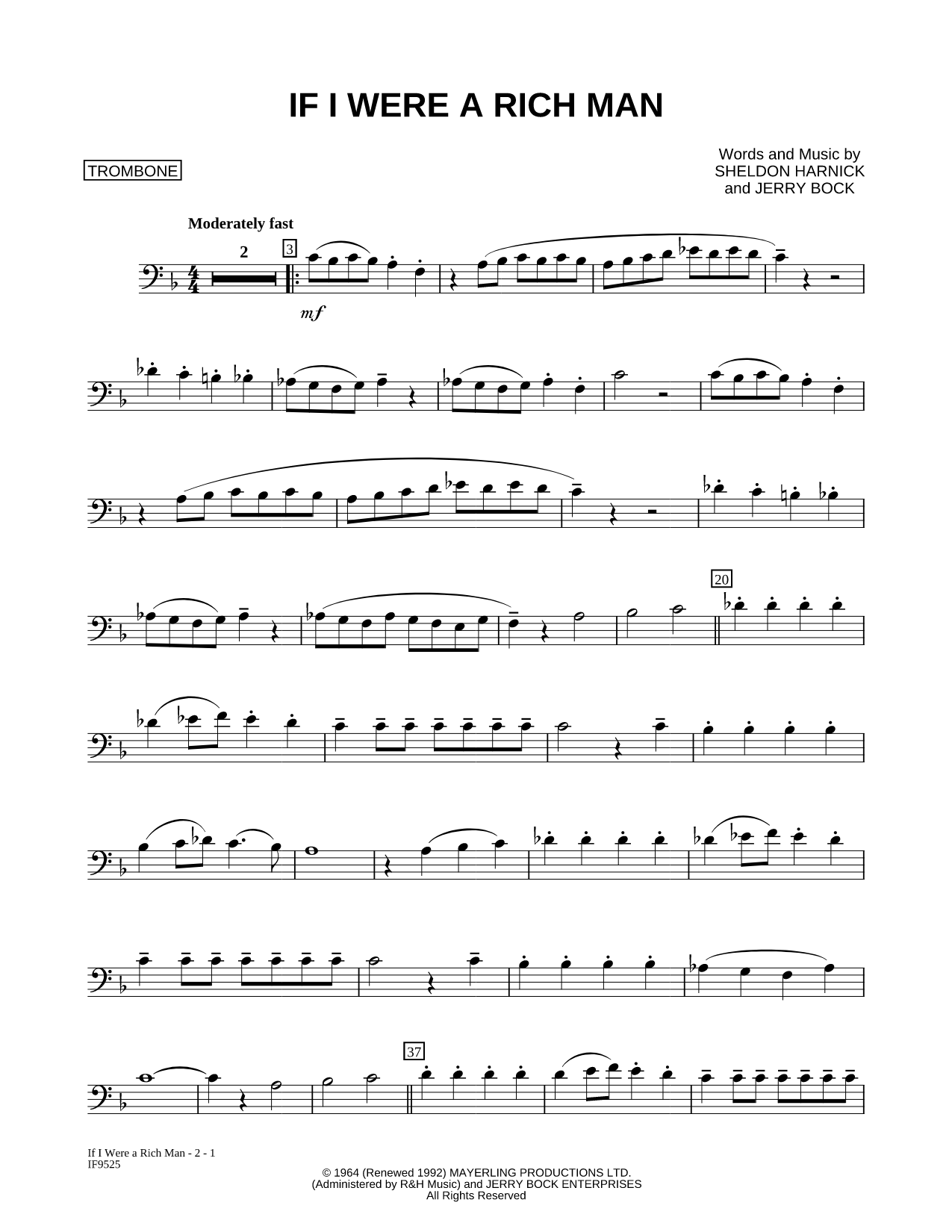 If I Were a Rich Man - Trombone