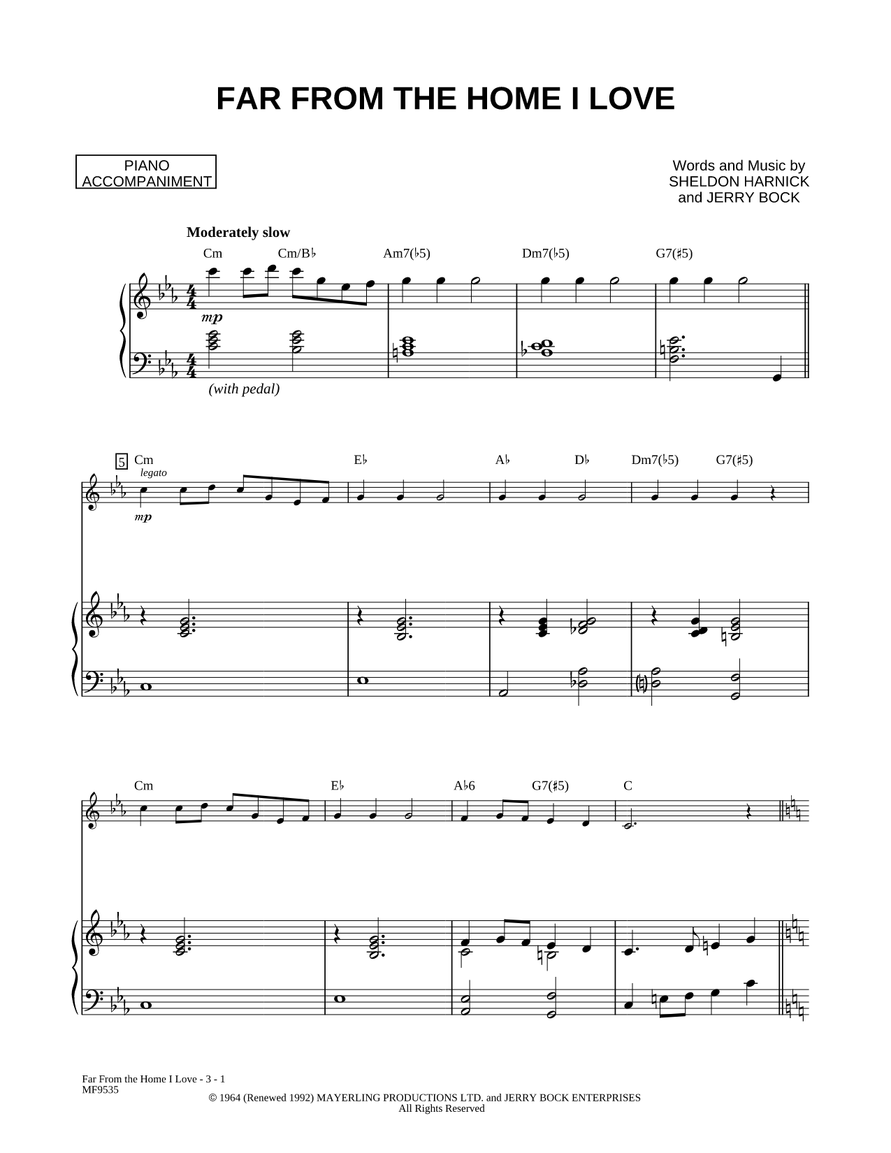 Far From the Home I Love - Piano Accompaniment