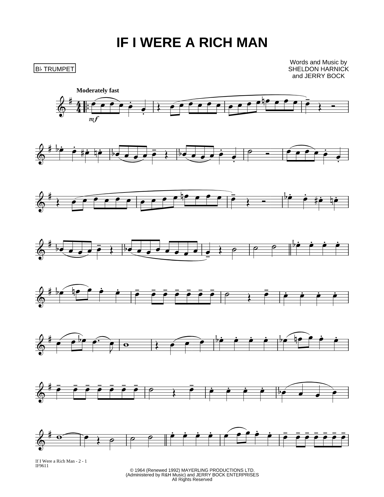 If I Were a Rich Man - Trumpet