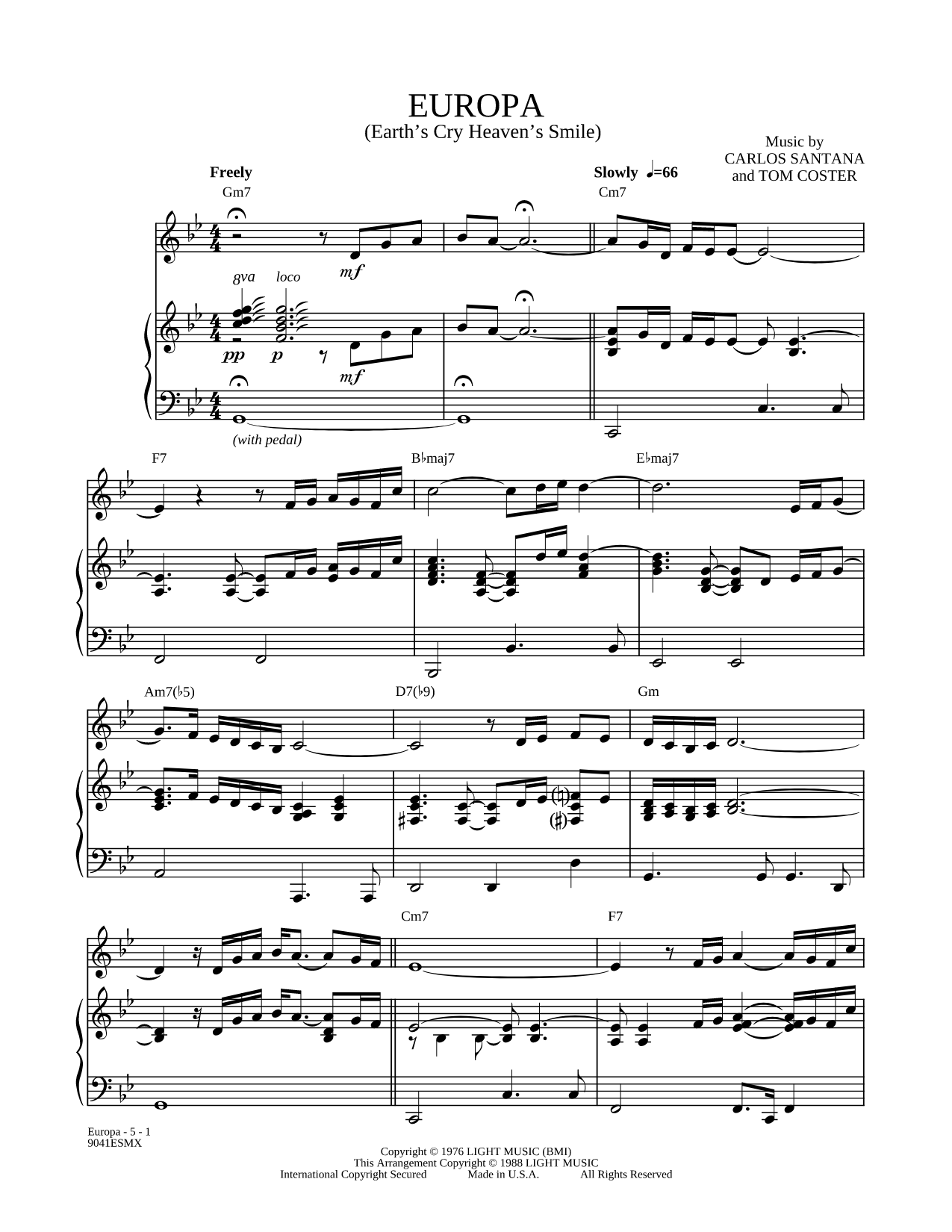 Europa (Earth's Cry Heaven's Smile) - Piano Accompaniment