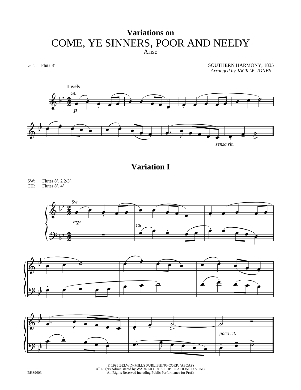 Variations on Come, Ye Sinners, Poor and Needy
