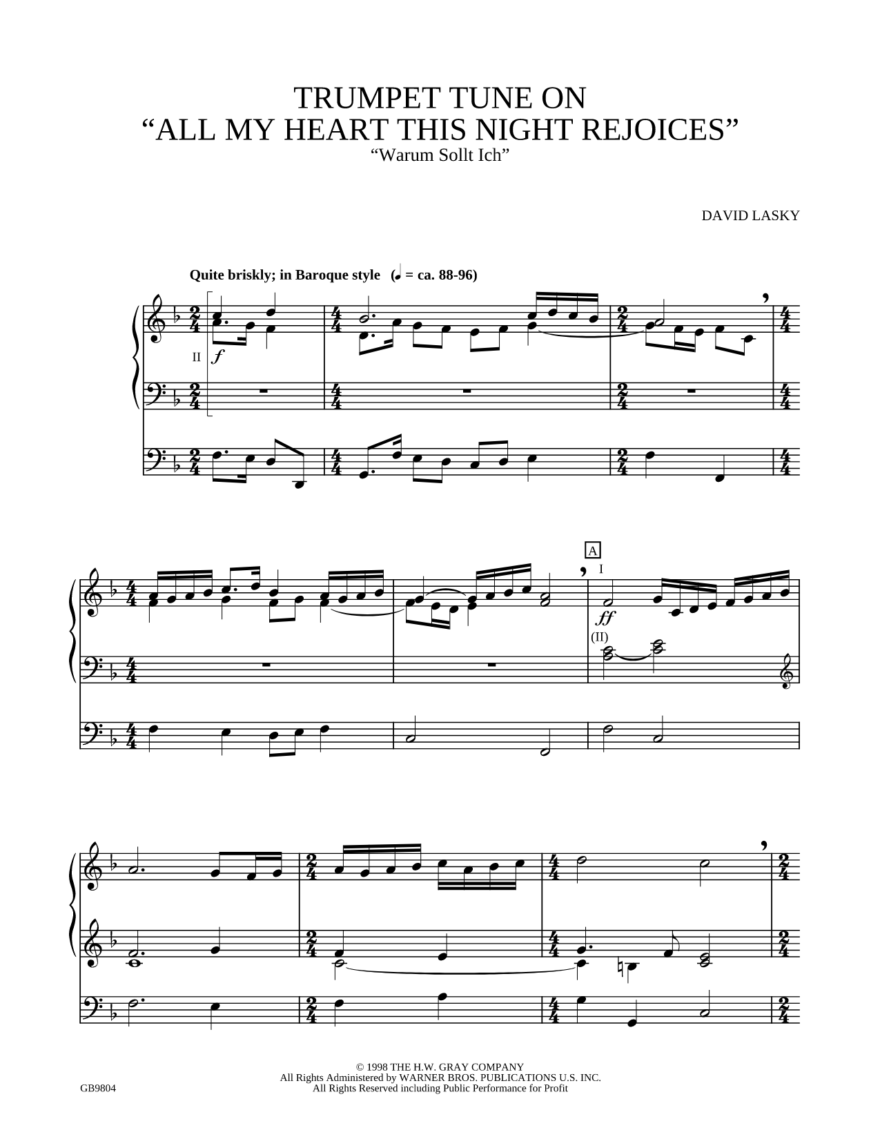 Trumpet Tune on "All My Heart This Night Rejoices"