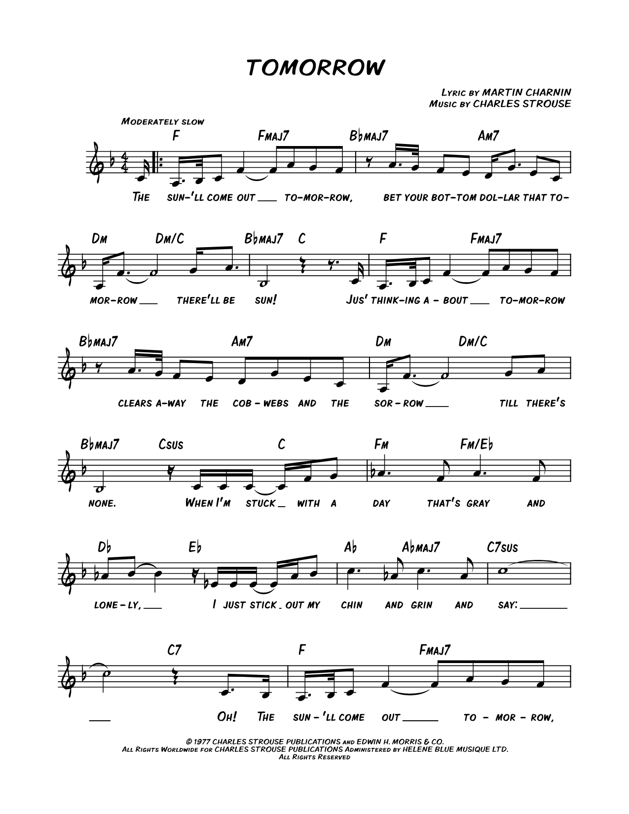 Tomorrow Sheet Music — Leadsheet