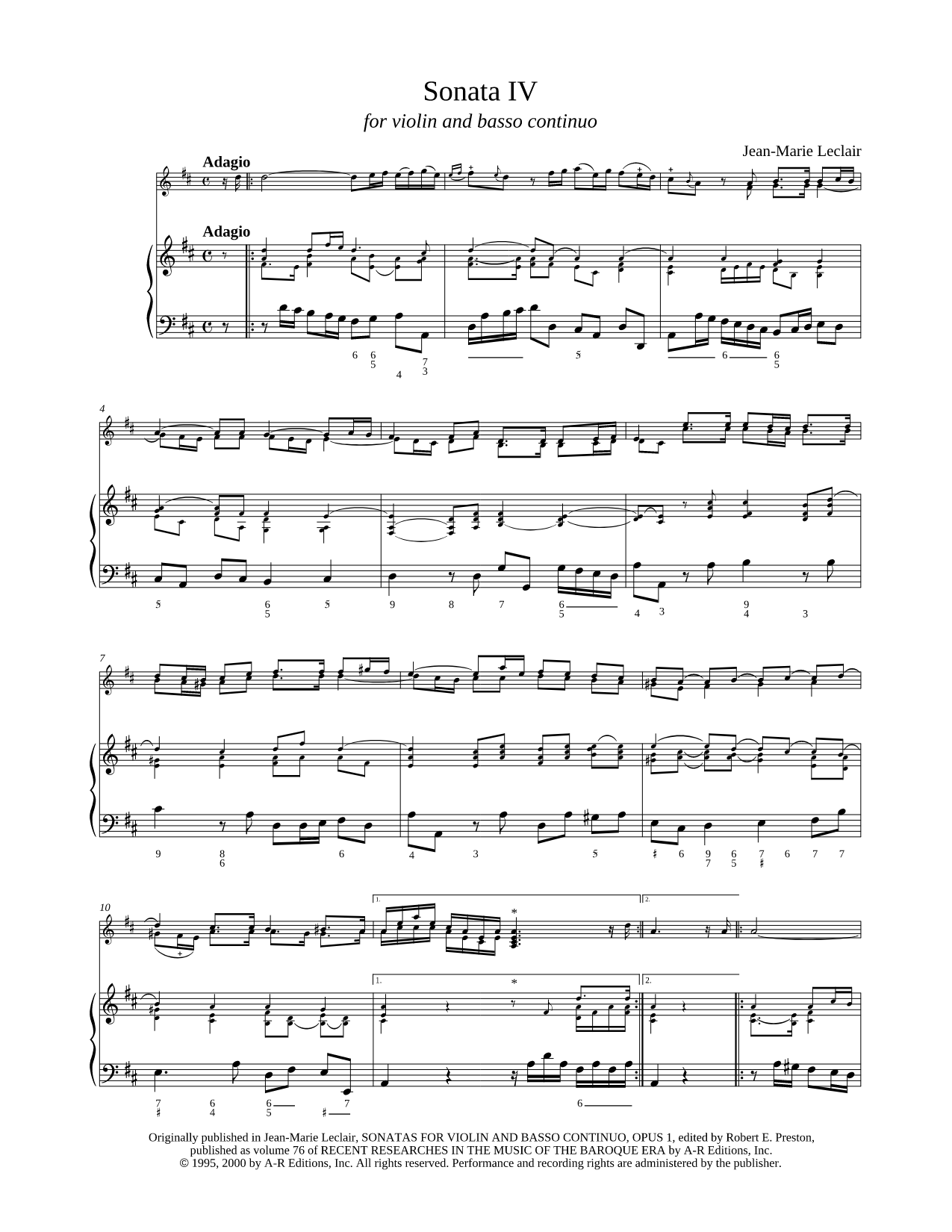 Sonata IV for Violin and Basso Continuo - Keyboard
