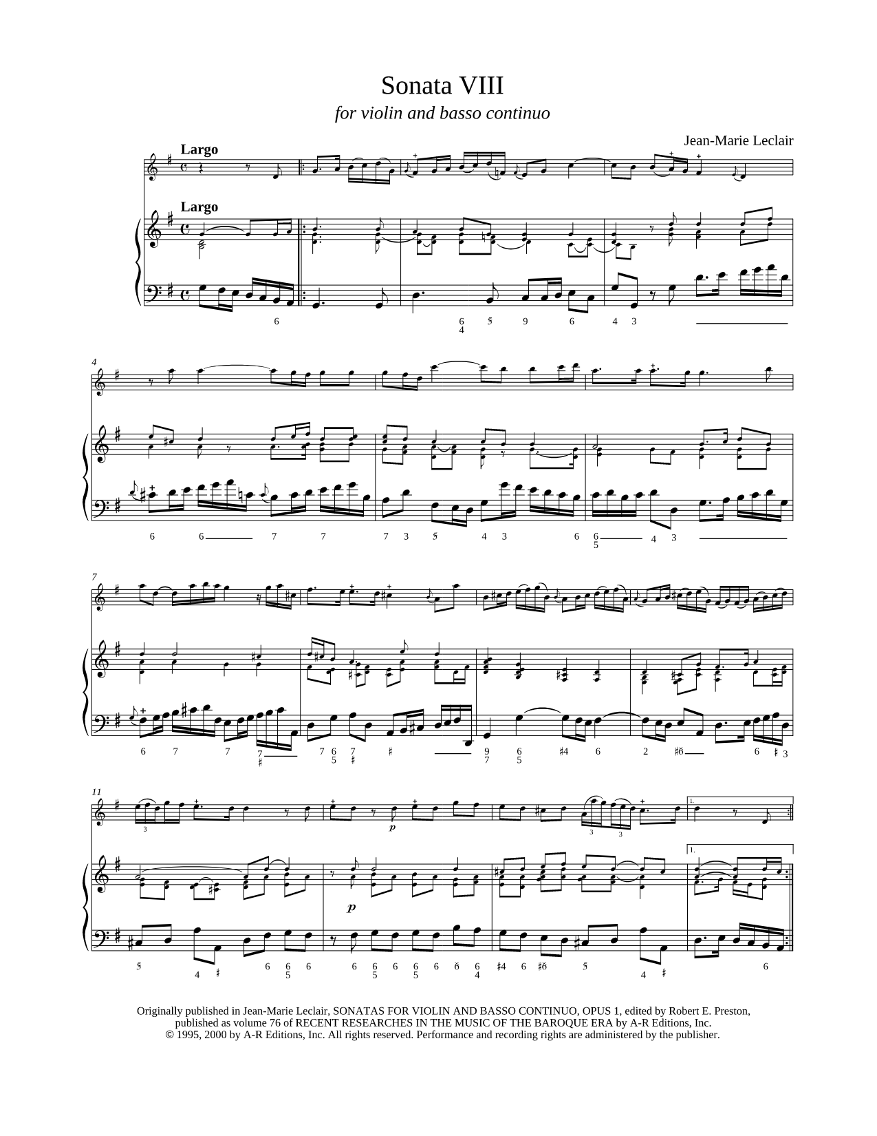 Sonata VIII for Violin and Basso Continuo - Keyboard