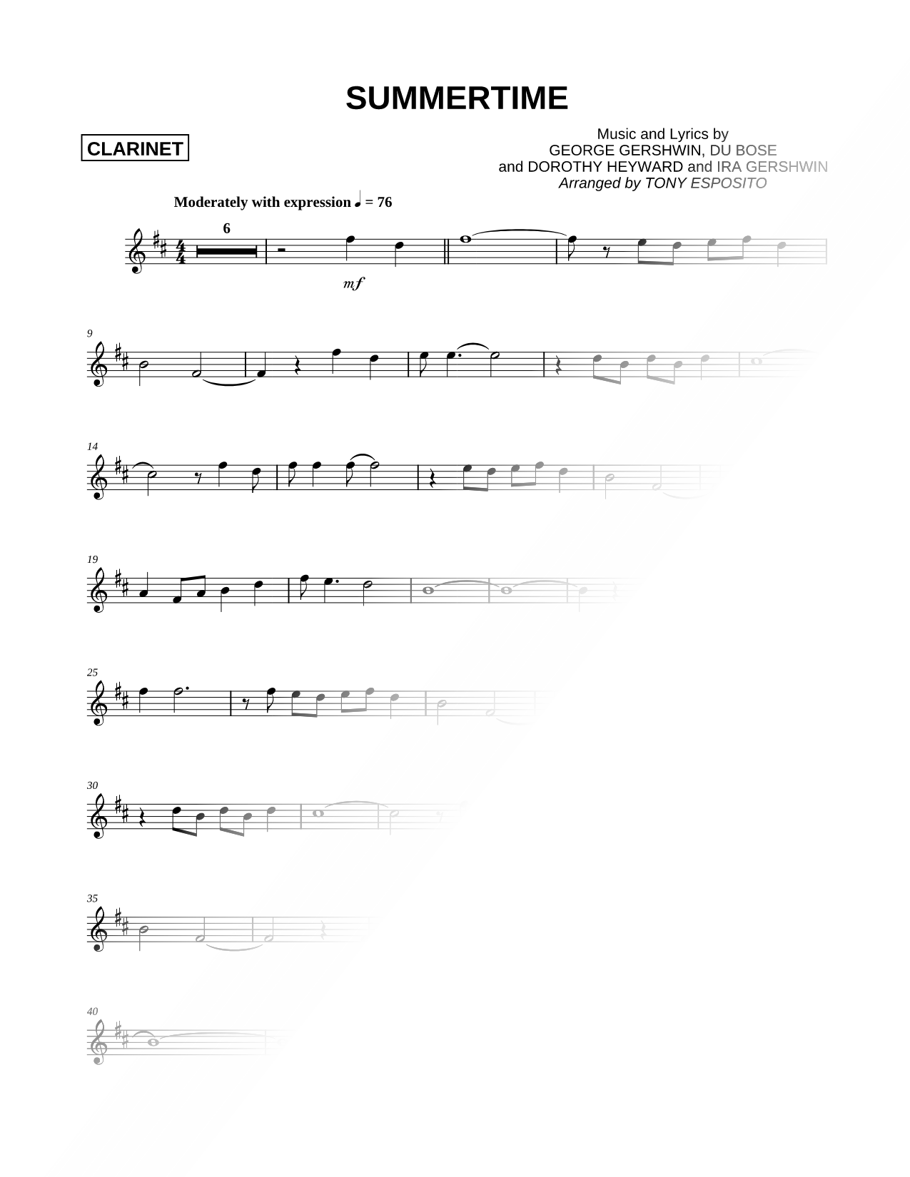 Summertime - Clarinet