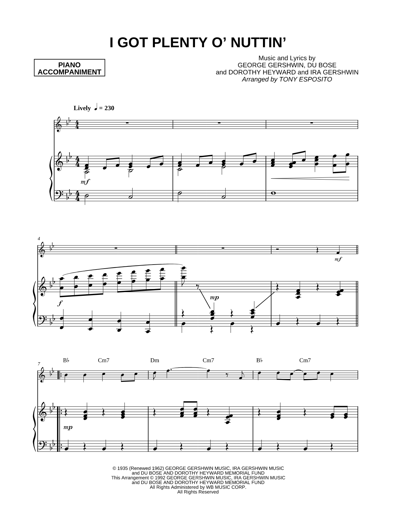 I Got Plenty o' Nuttin' - Piano Accompaniment