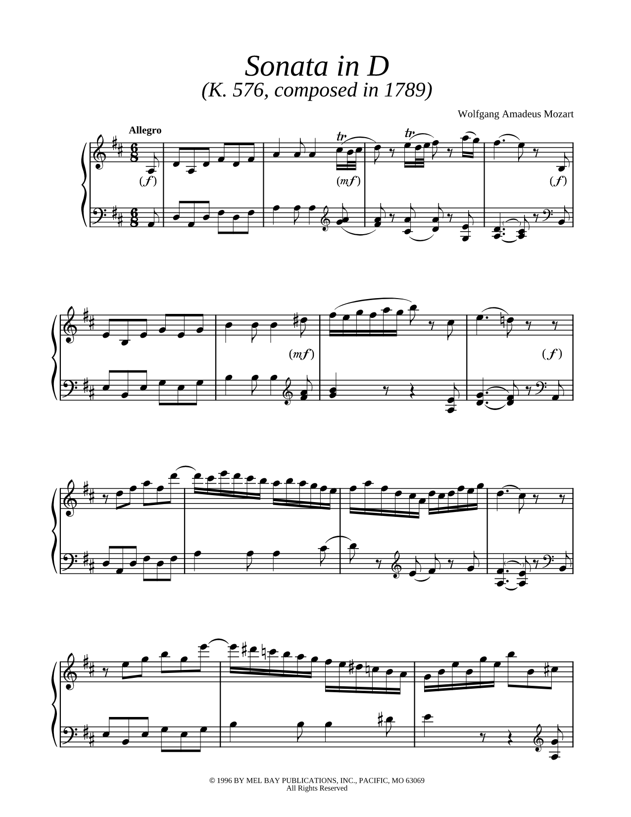Piano Sonata in D Major, K 576: I. Allegro