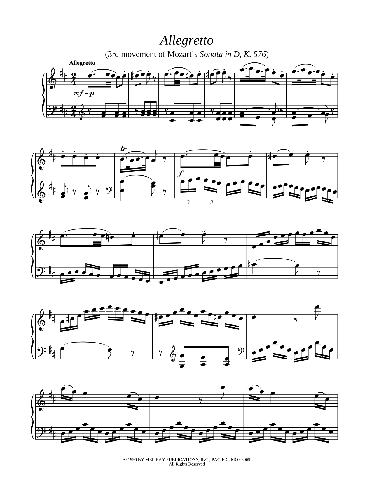 Piano Sonata in D Major, K 576: III. Allegretto