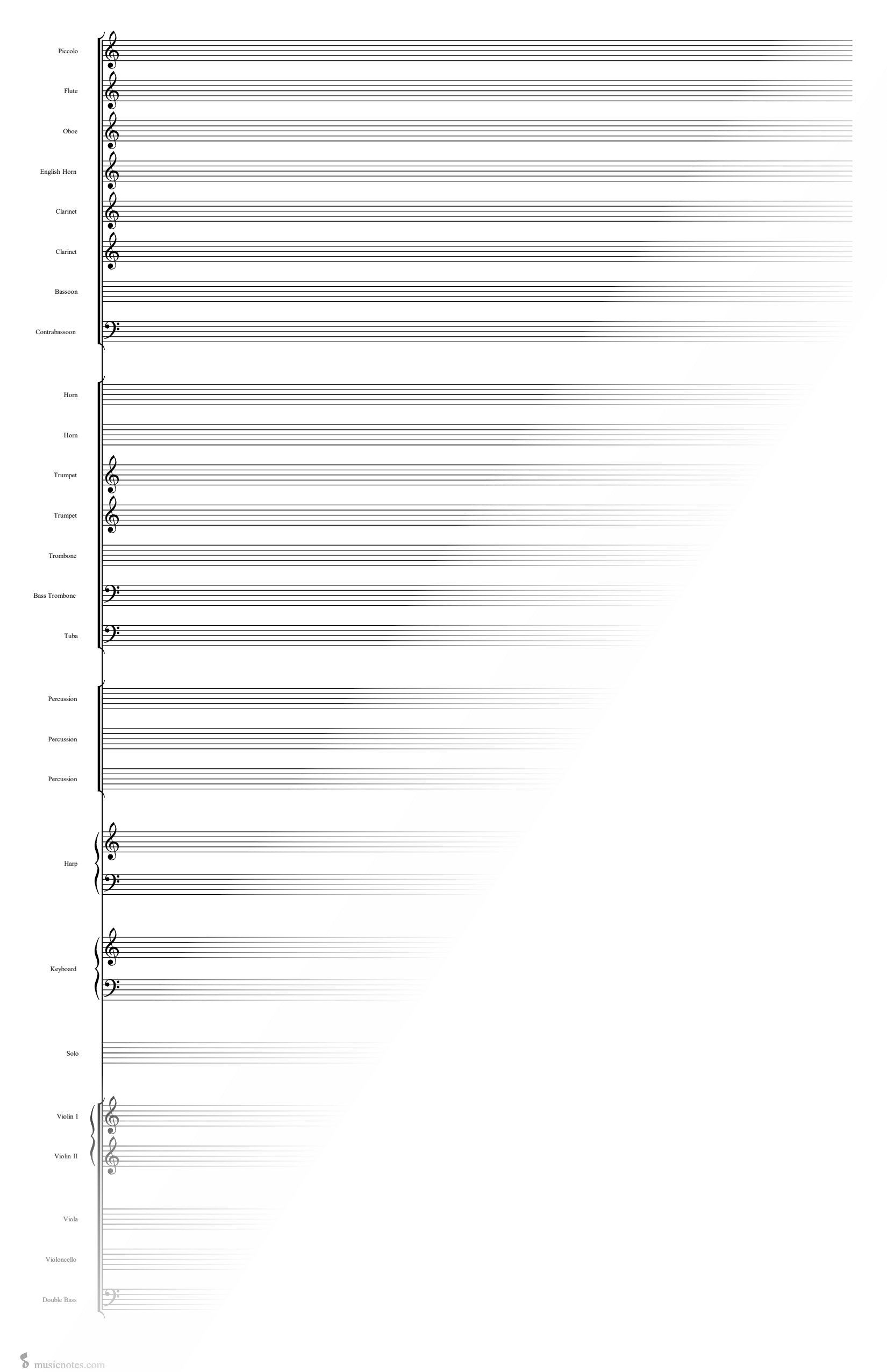 Manuscript Paper for Full Orchestra 11" x 17" (Free Blank Sheet Music)
