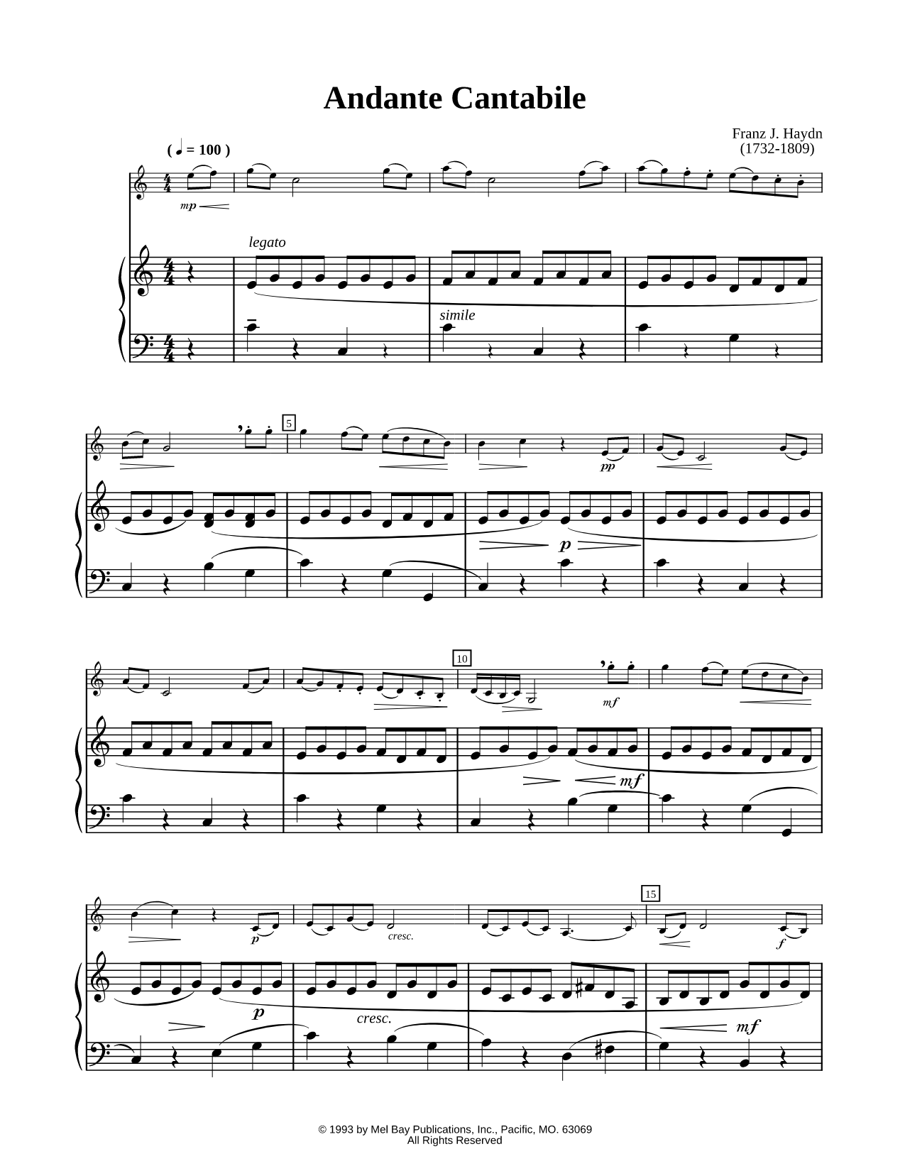 Andante Cantabile - Piano Accompaniment