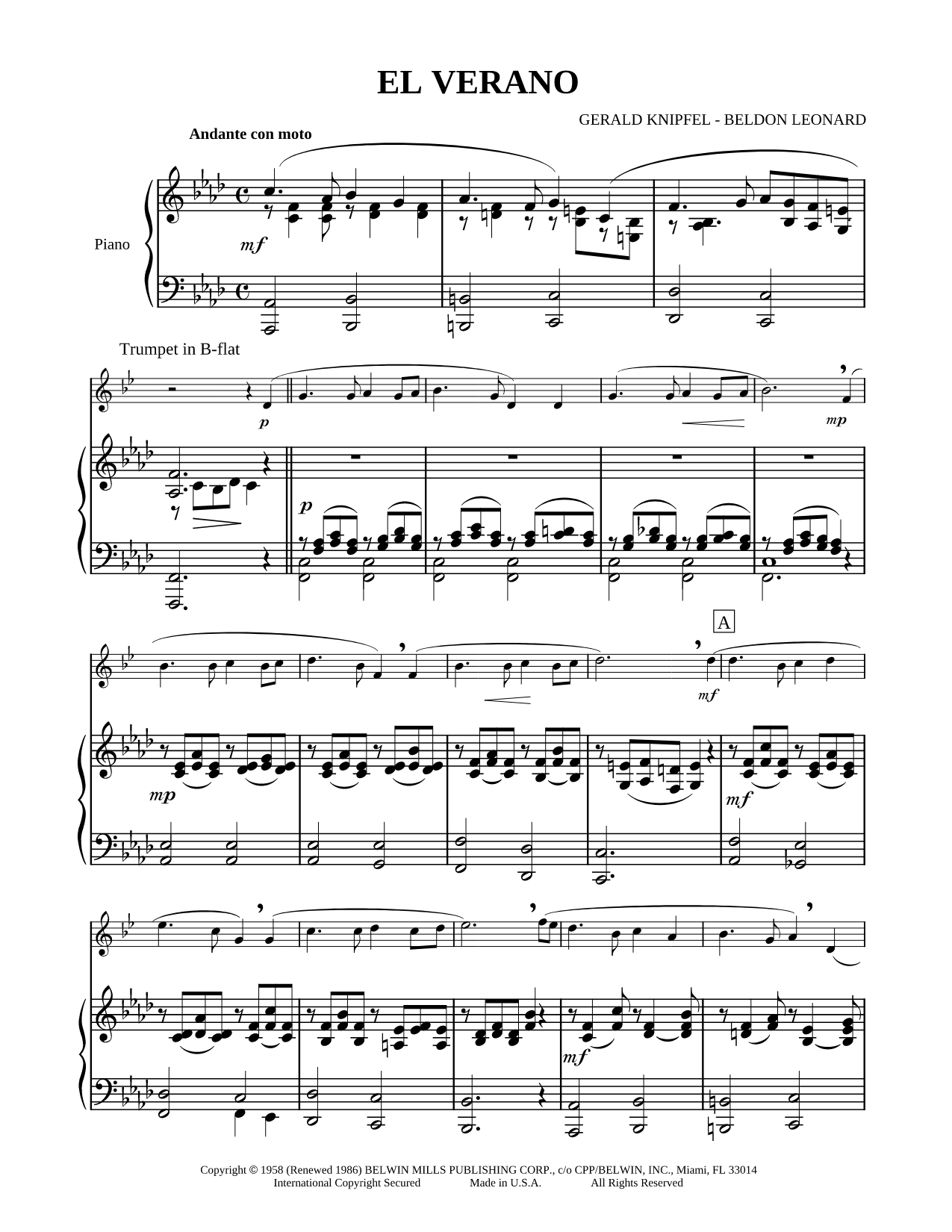 El Verano - Piano Accompaniment