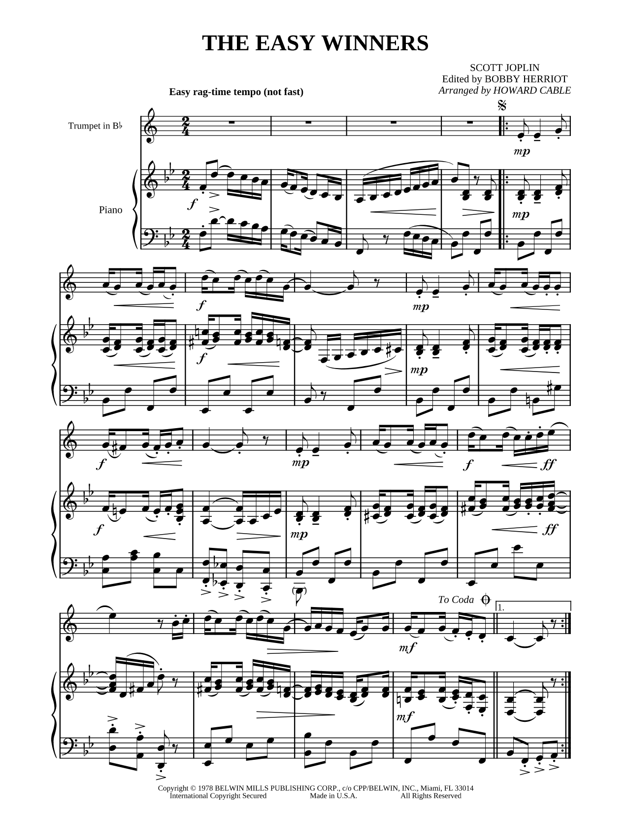The Easy Winners - Piano Accompaniment