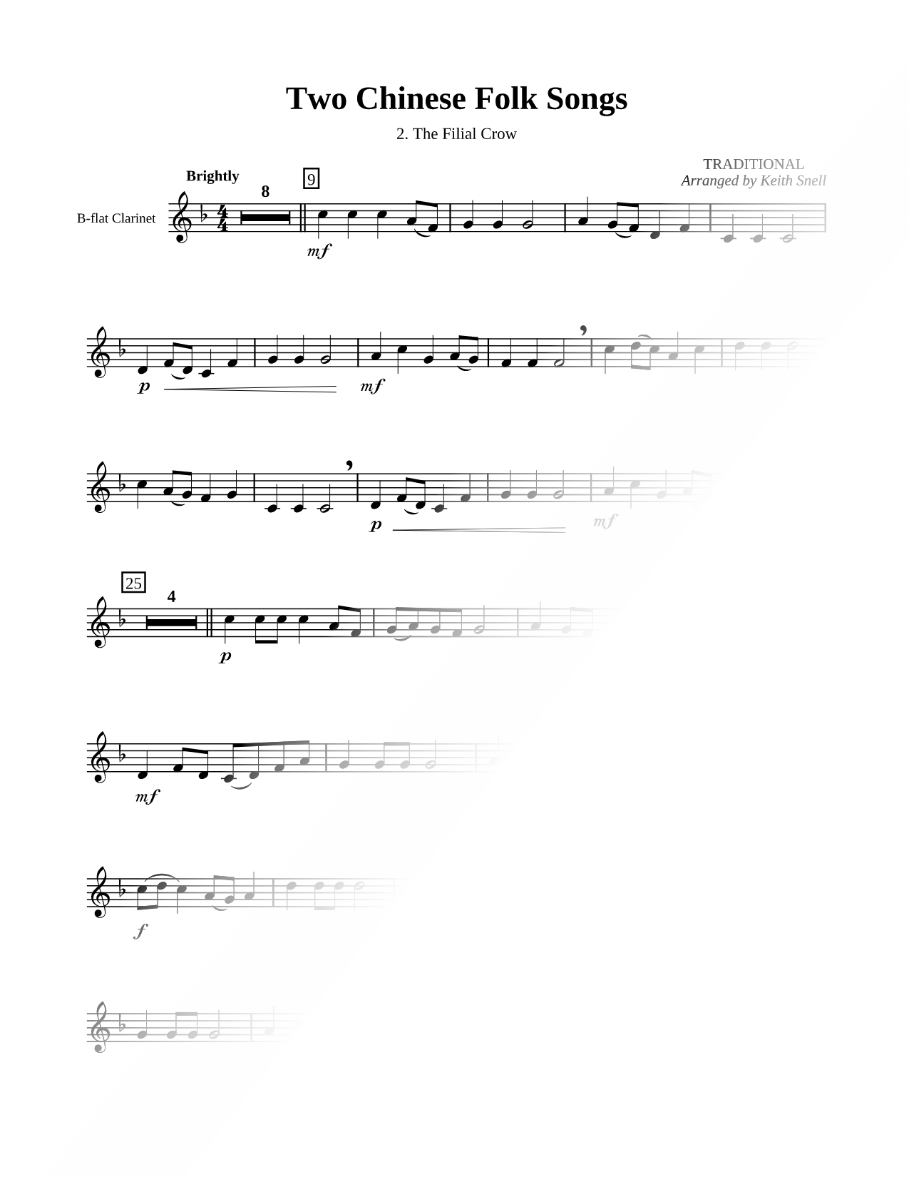 Three Chinese Folk Songs: 2. The Filial Crow - Clarinet part