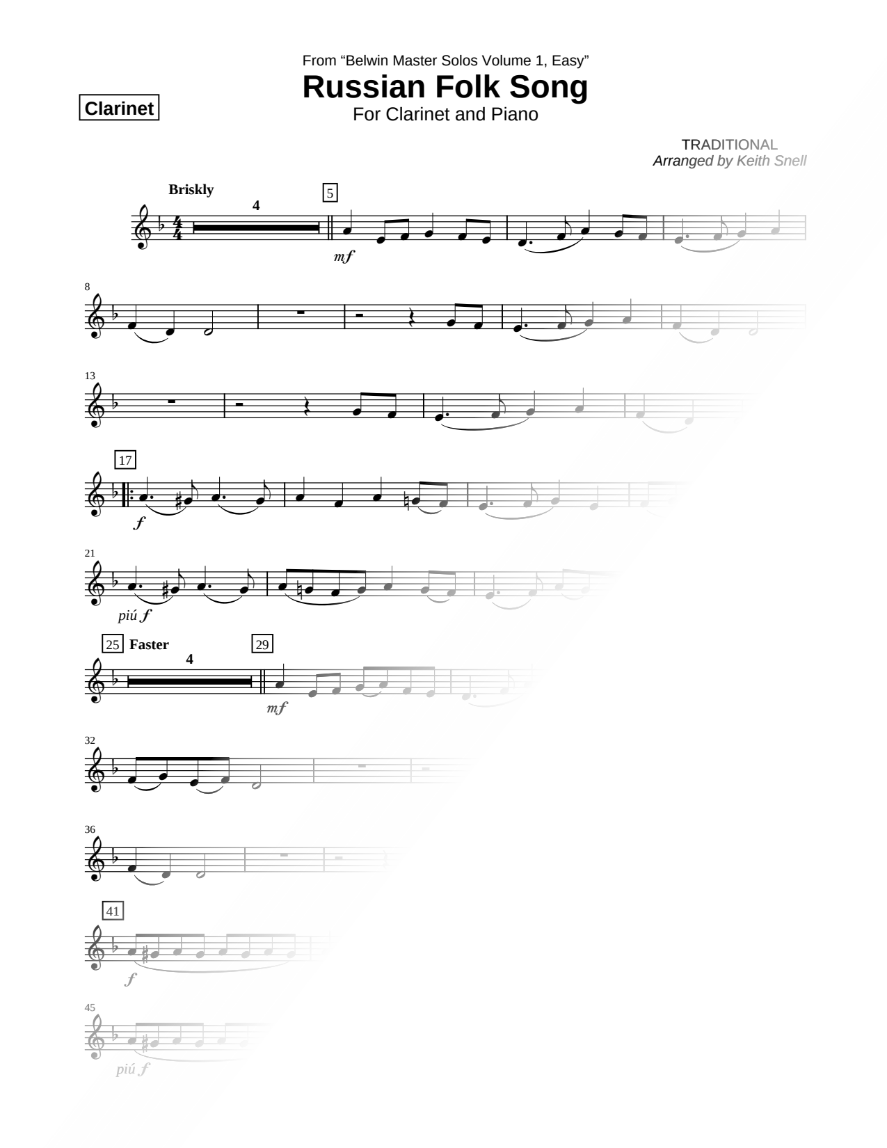 Russian Folk Song - Clarinet