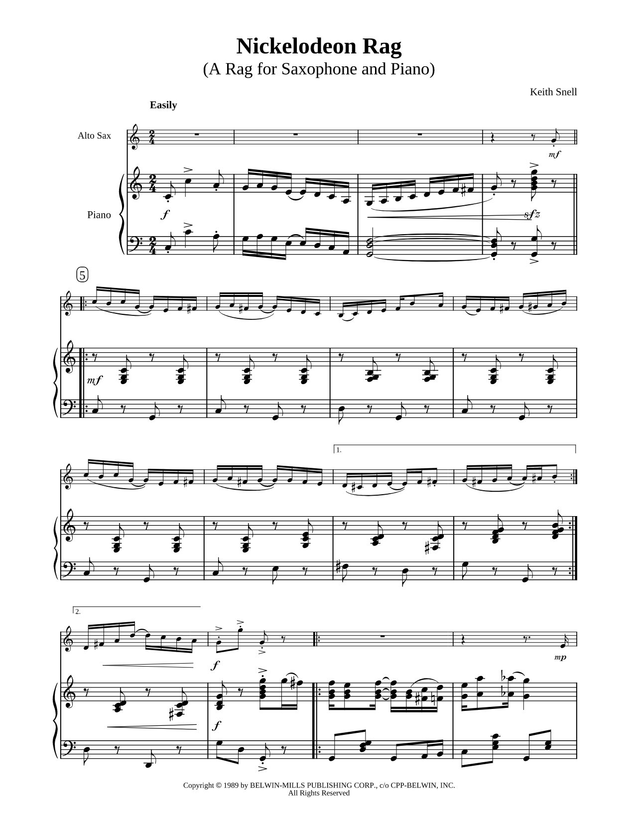 Nickelodeon Rag - Piano Accompaniment