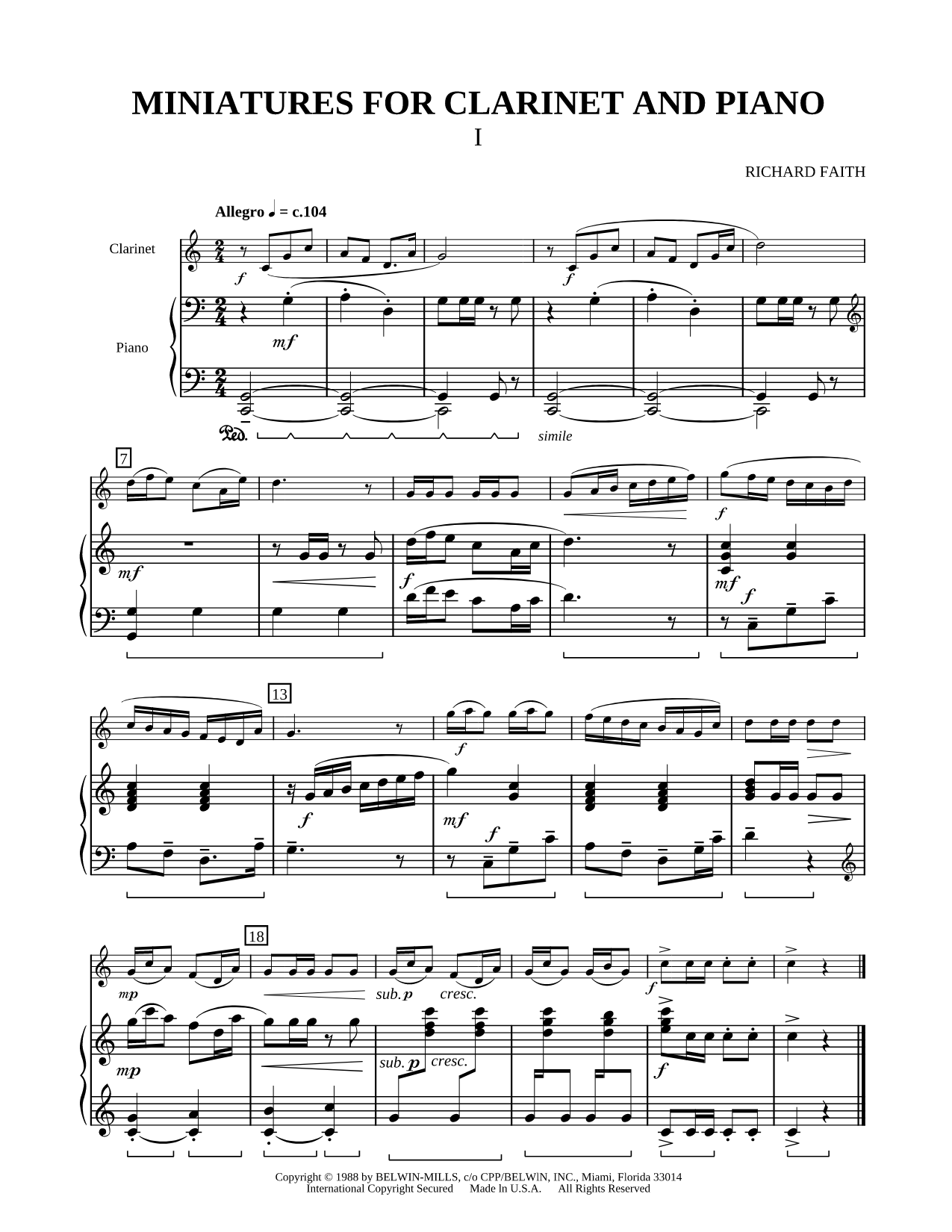 Miniatures for Clarinet and Piano