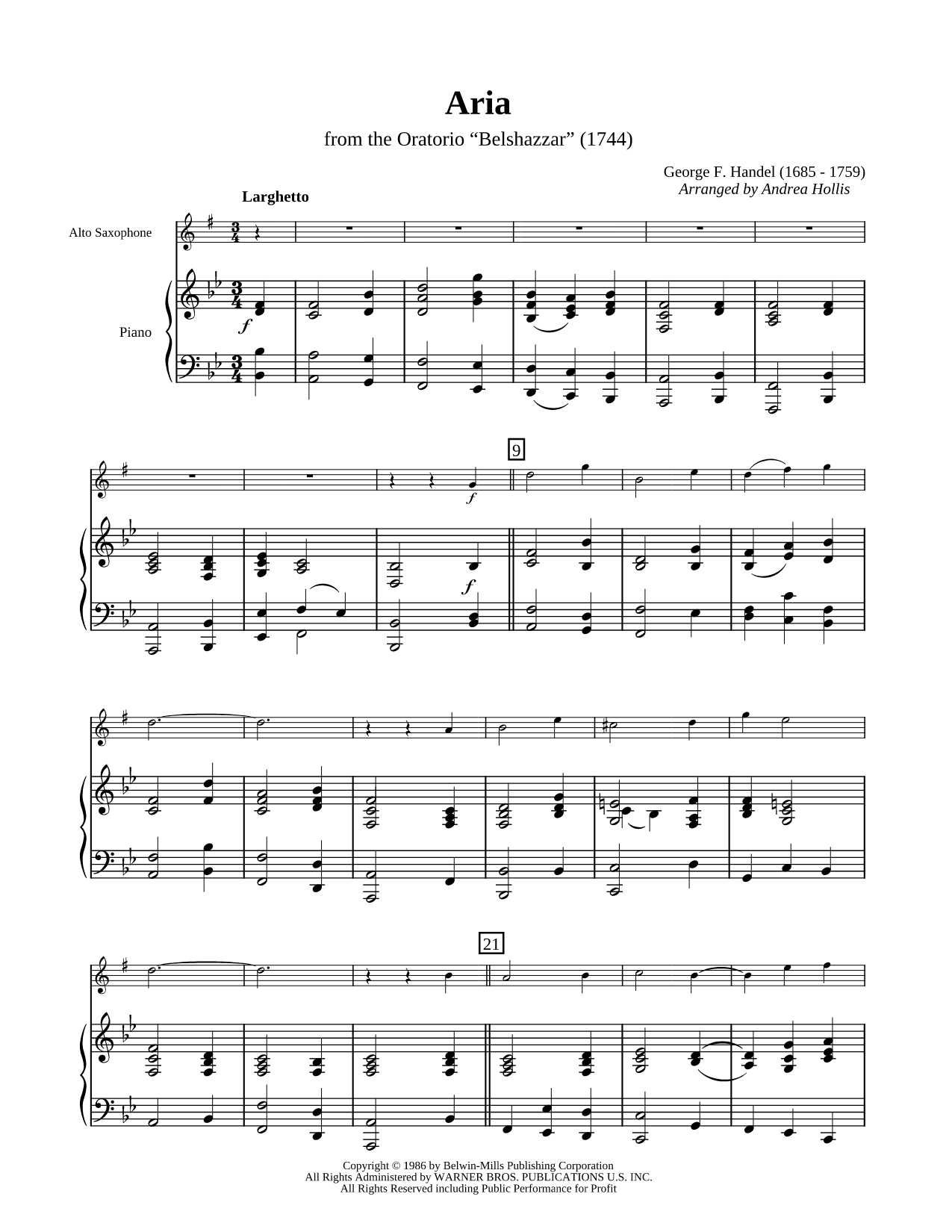 Aria from Belshazzar - Piano Accompaniment
