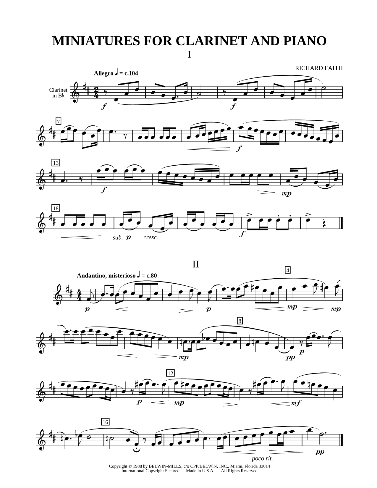 Miniatures for Clarinet and Piano