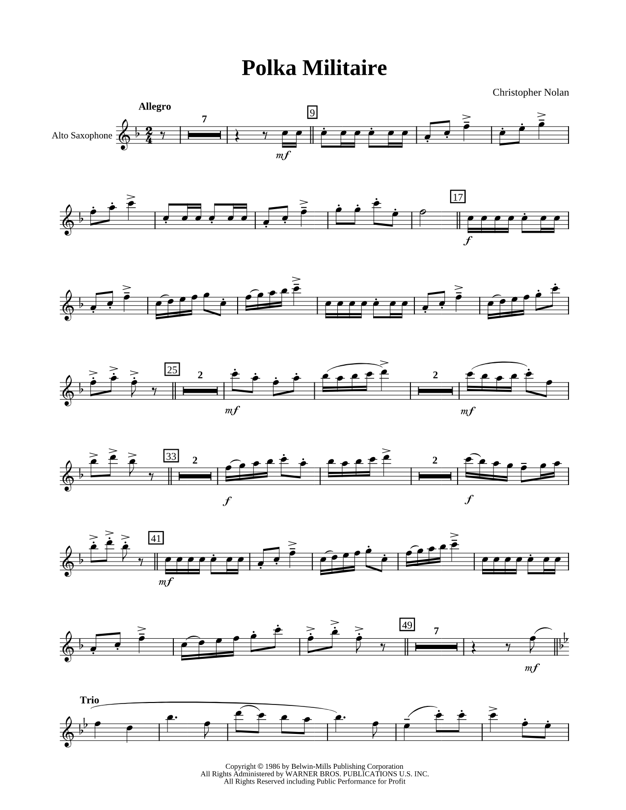 Polka Militaire - alto saxophone part