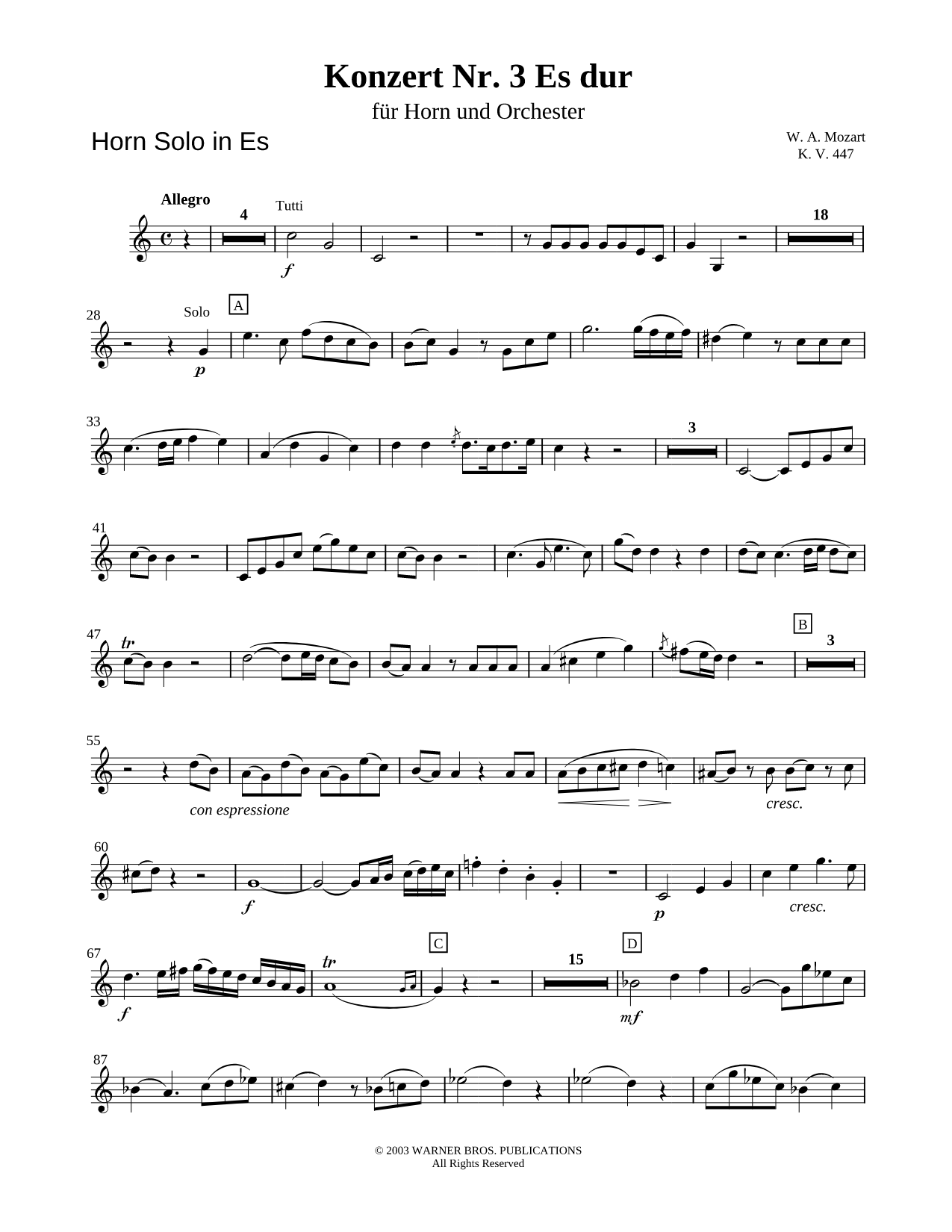 Concerto in Eb for Horn and Orchestra, K. 477