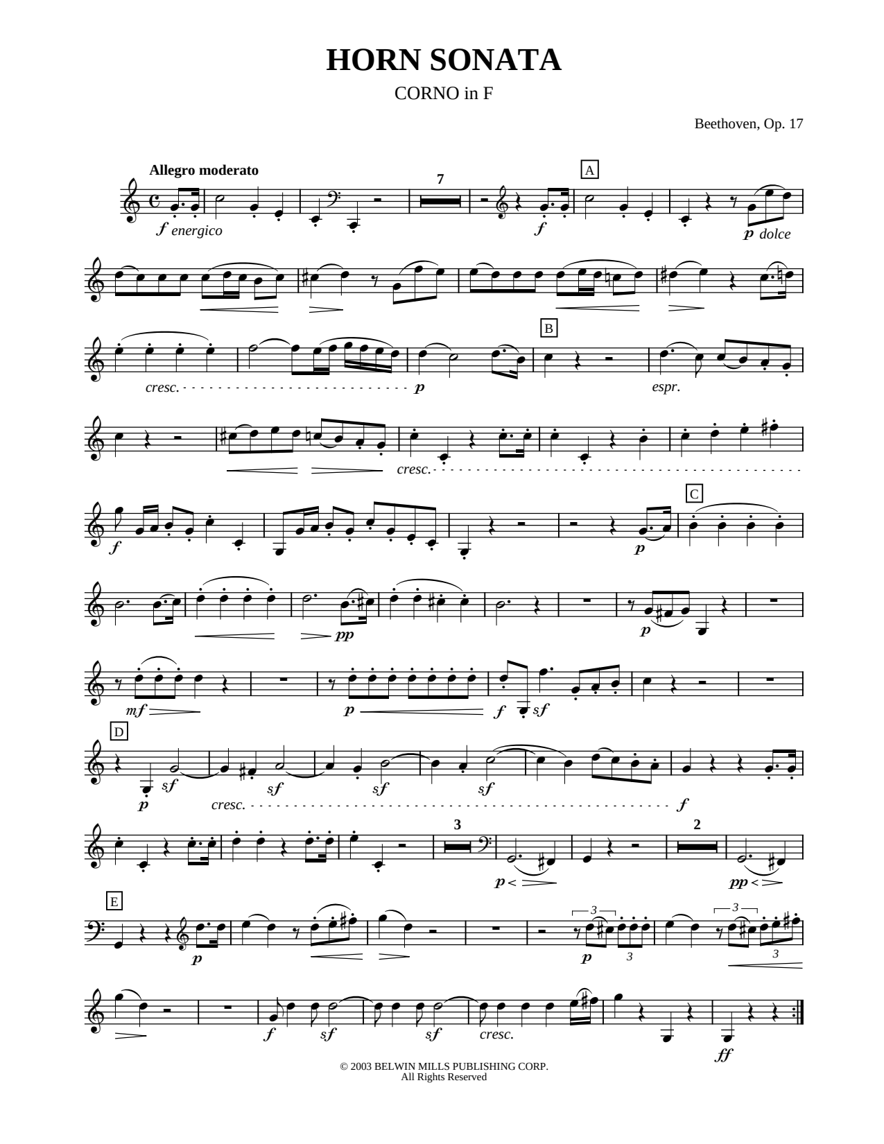 Horn Sonata, Op. 17 - French Horn part