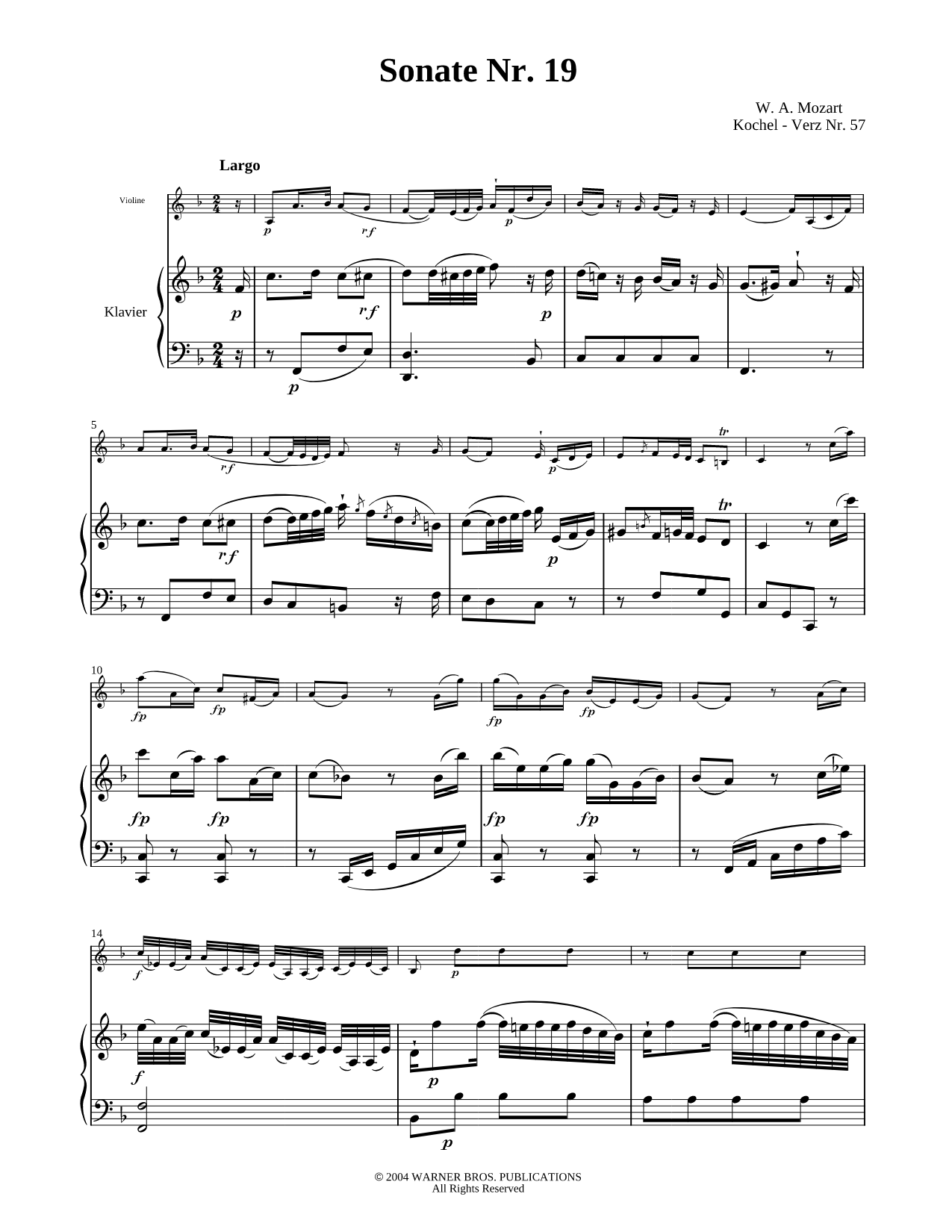 Sonata No. 19 for Piano and Violin in F Major, K. 57
