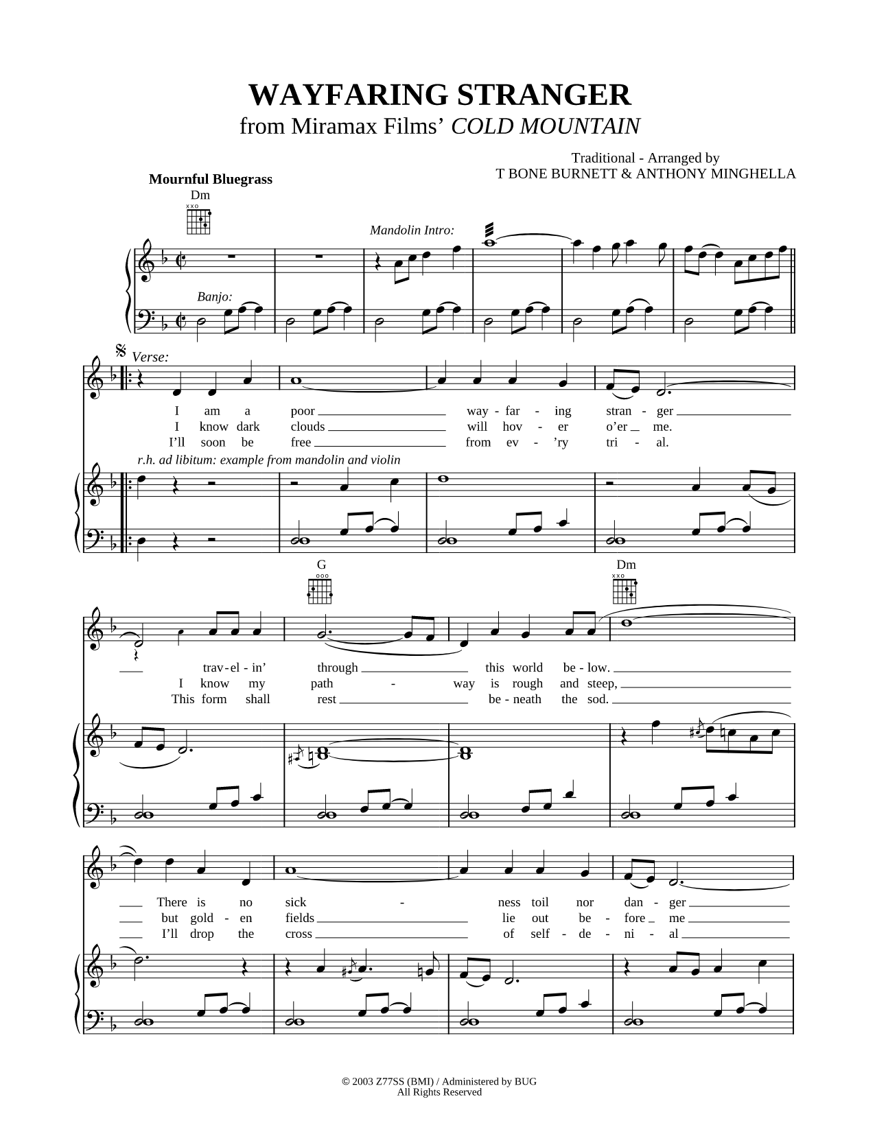 Wayfaring Stranger Sheet Music — Piano/Vocal/Guitar, Singer Pro