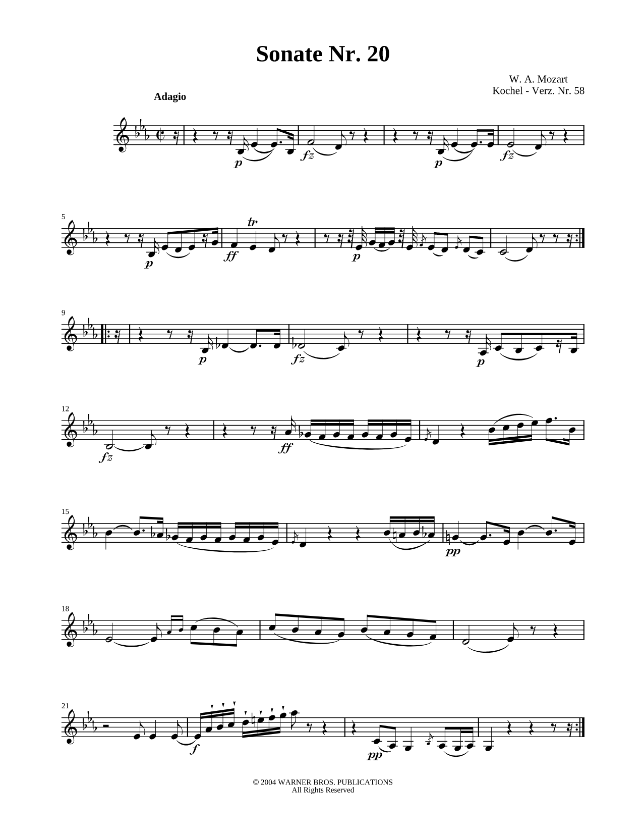 Sonata No. 20 for Piano and Violin in Eb Major, K. 58