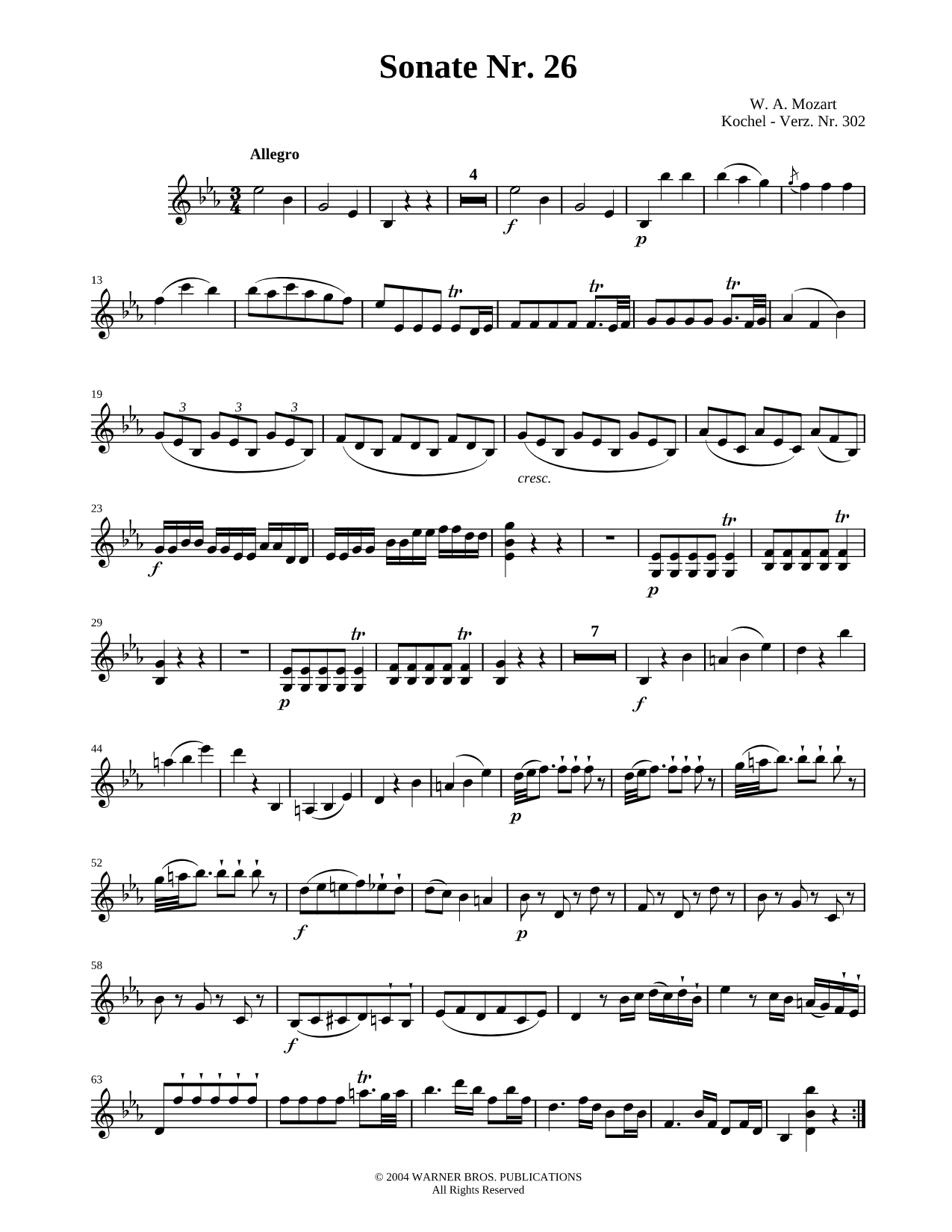 Sonata No. 26 for Piano and Violin, K. 302
