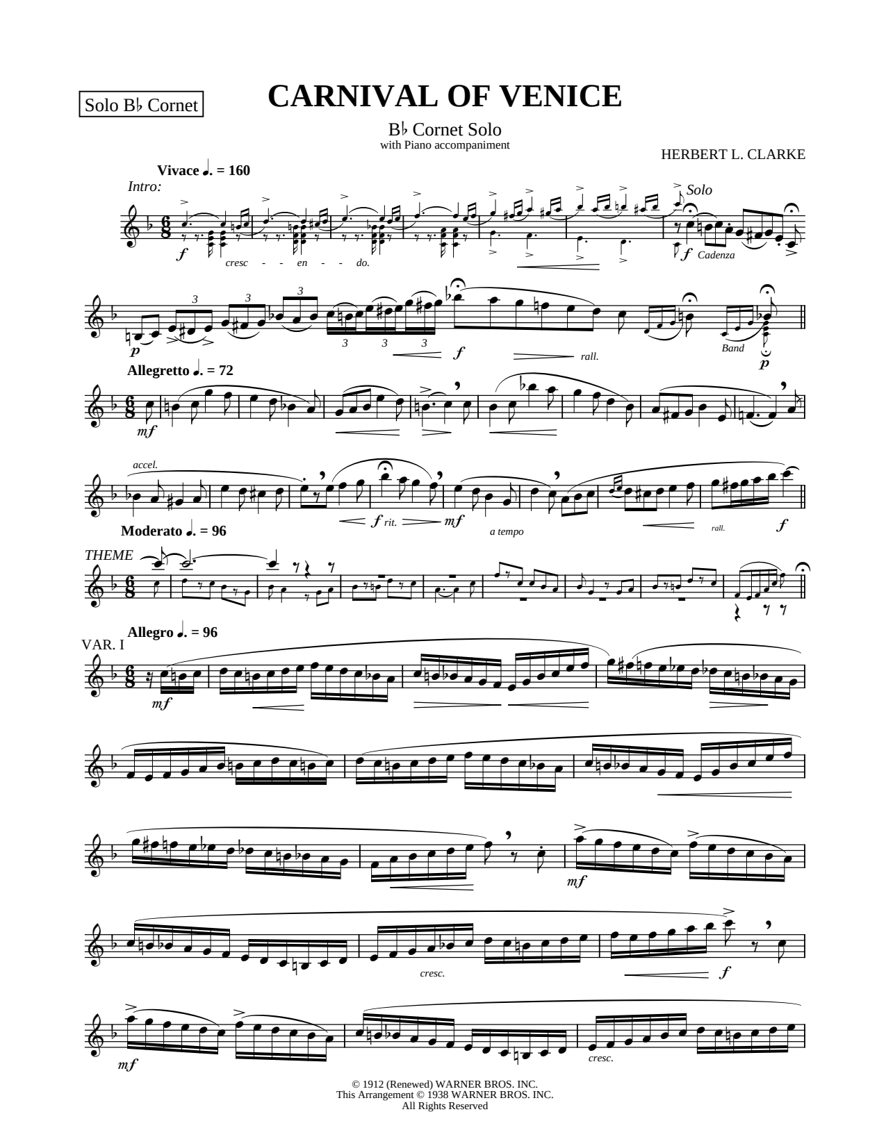 Carnival of Venice - Trumpet part