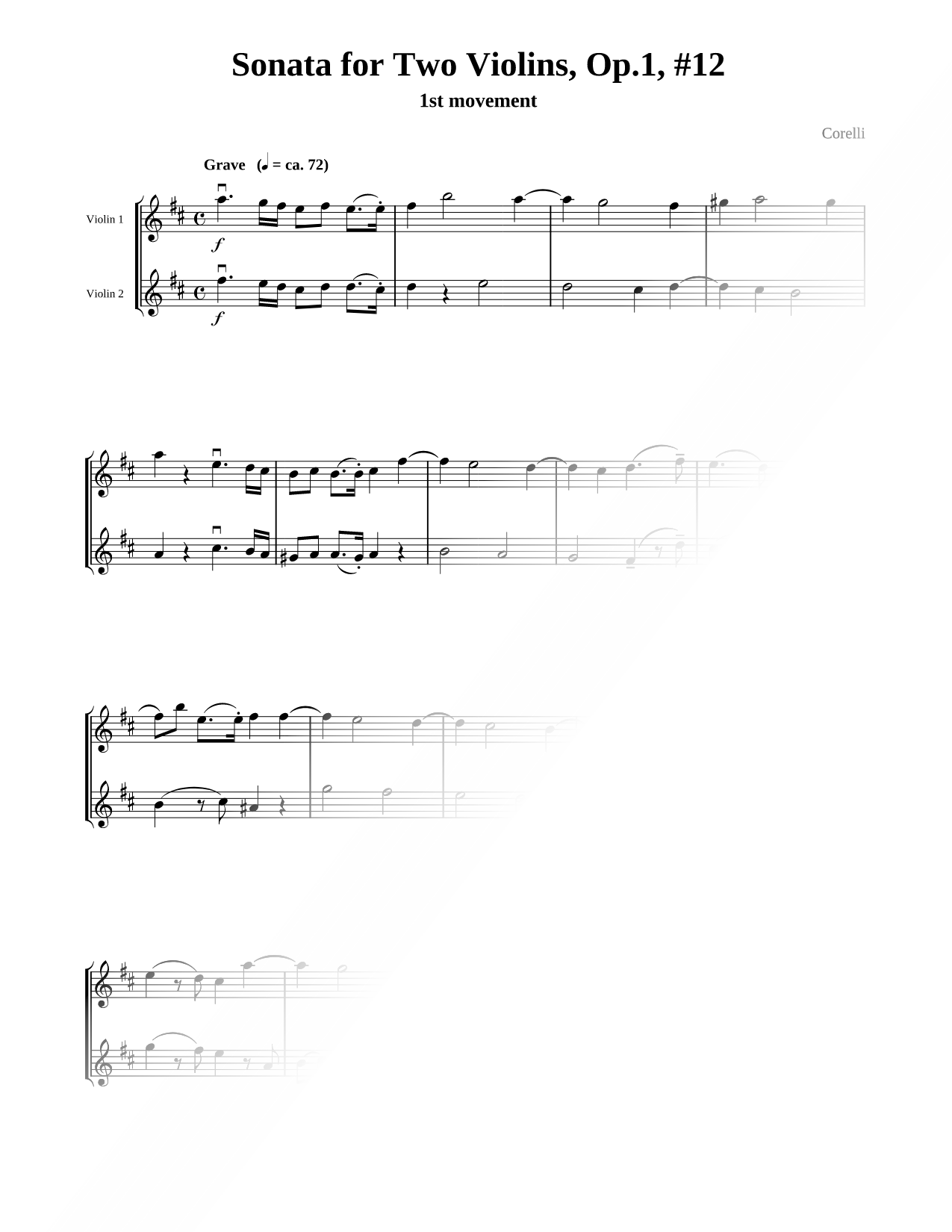 Sonata for Two Violins, Op.1, #12