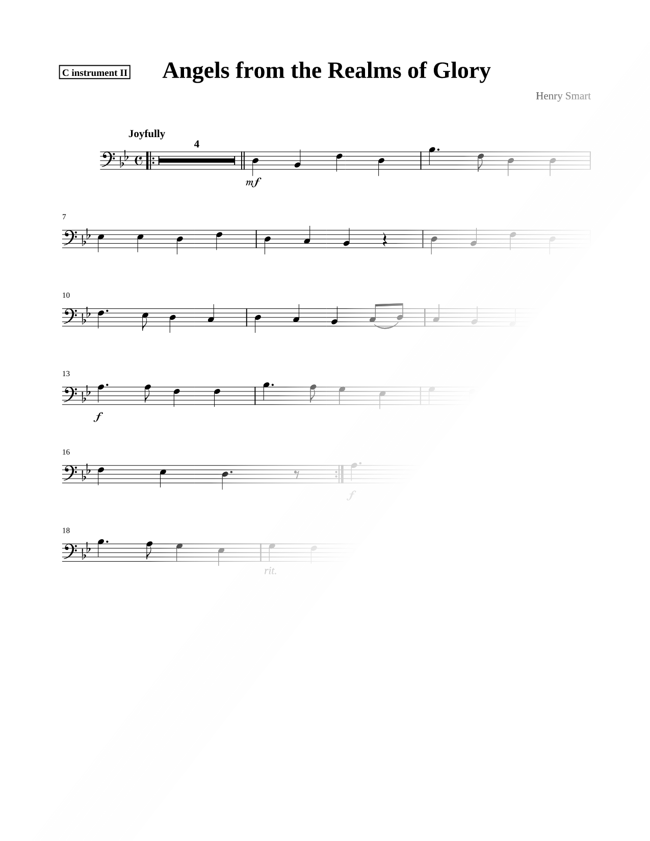 Angels from the Realms of Glory - Bass Clef Instruments Duet with Piano Accompaniment