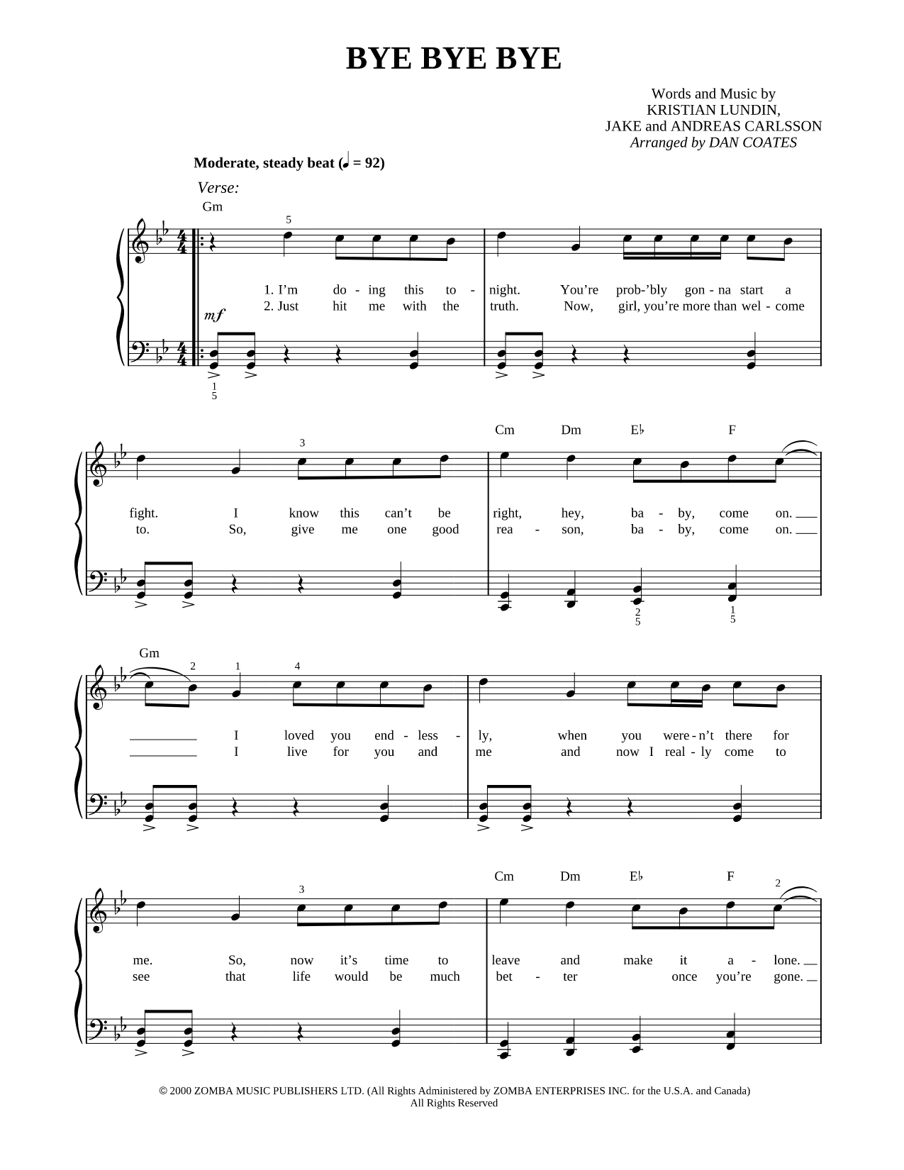 Bye Bye Bye Sheet Music — Easy Play