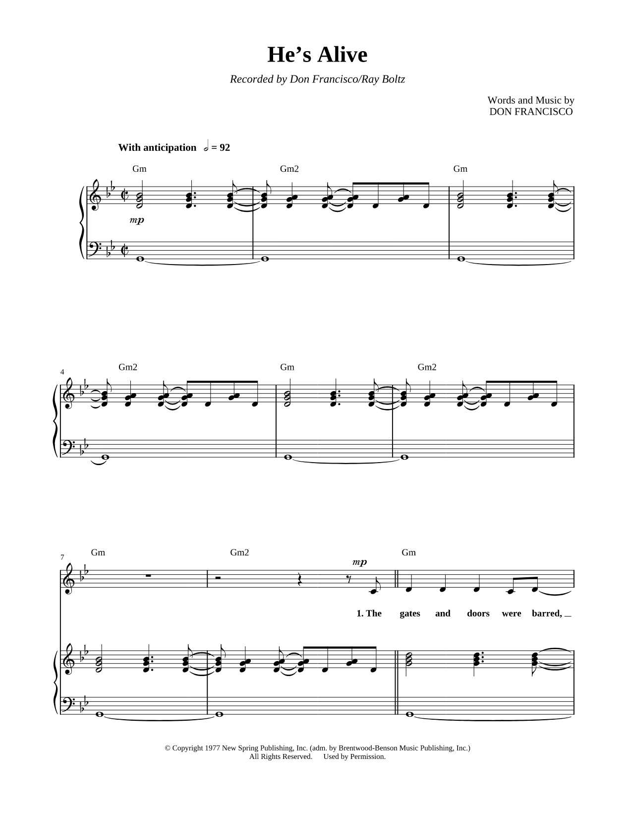 He's Alive Sheet Music — Piano/Vocal/Chords