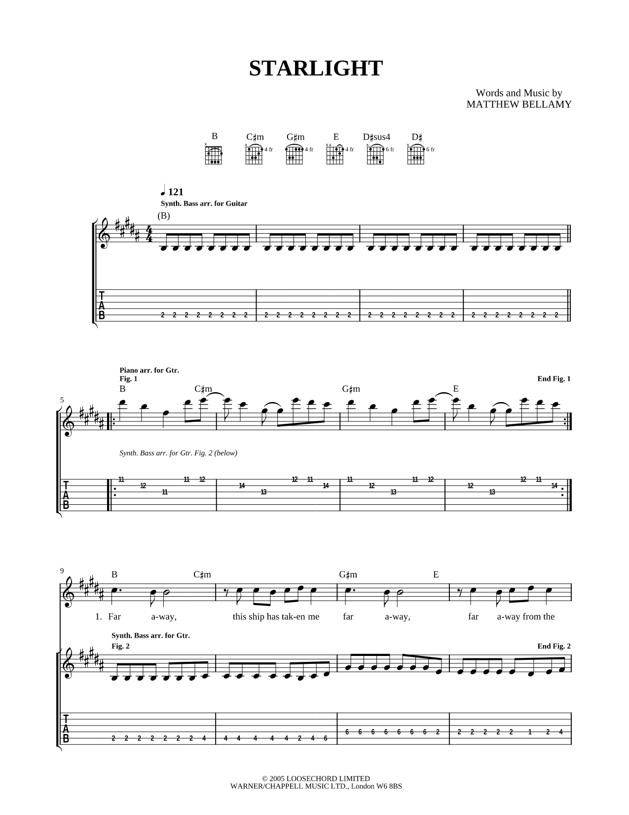 Starlight Sheet Music — Guitar TAB