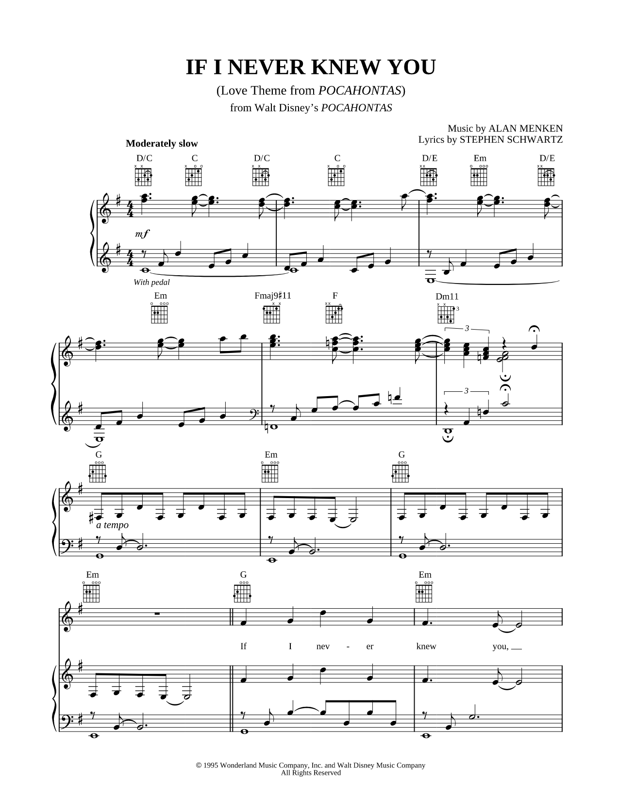 If I Never Knew You (Love Theme from Pocahontas)