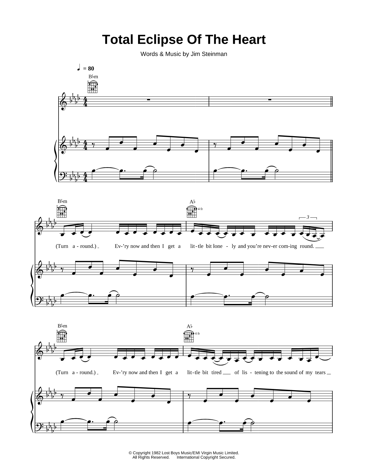 Total Eclipse of the Heart - by Bonnie Tyler - Piano/Vocal/Guitar, Singer Pro
