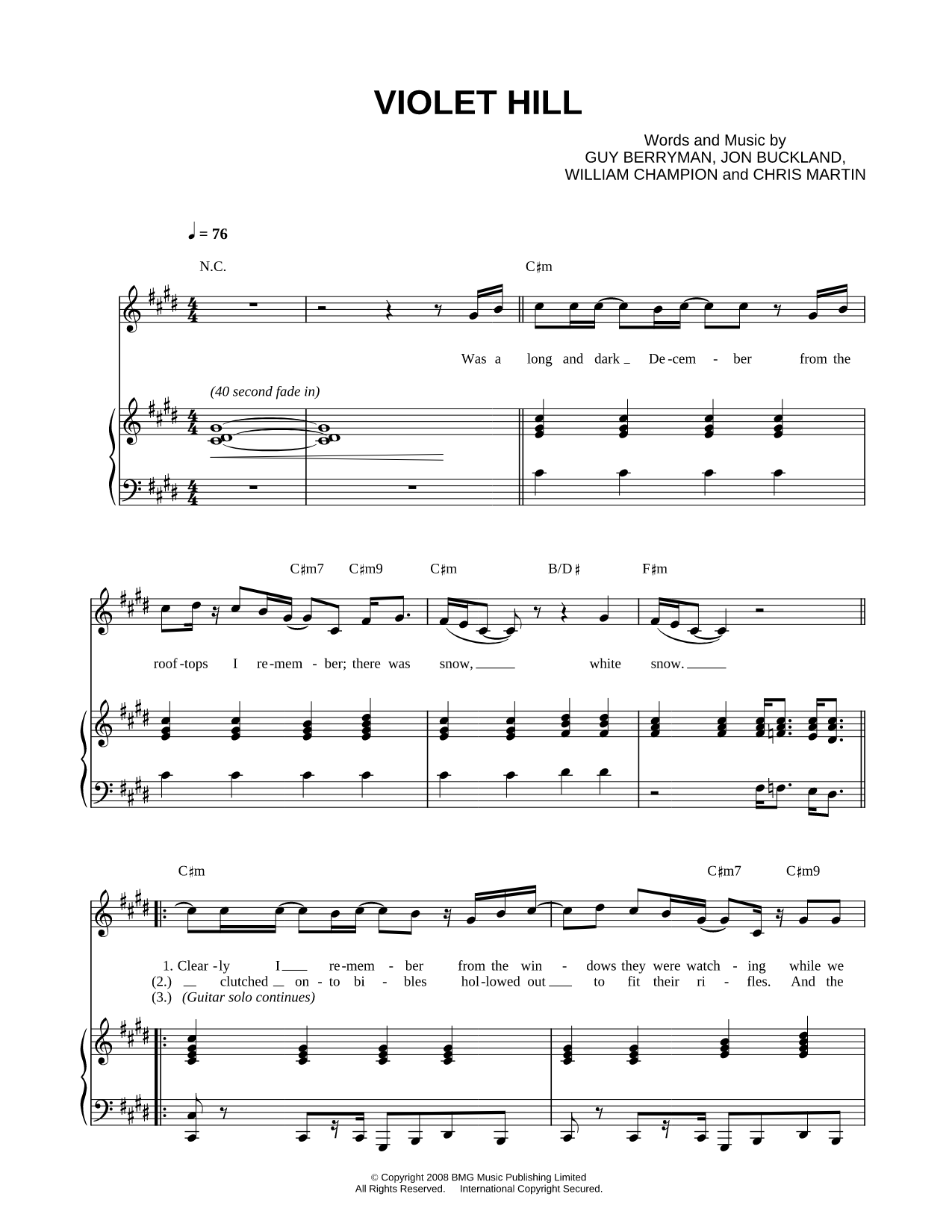 Violet Hill Sheet Music — Piano/Vocal/Chords, Singer Pro
