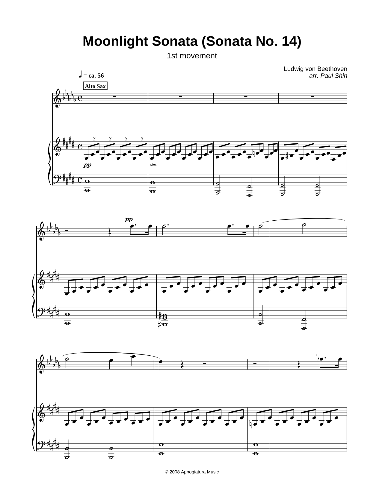 Moonlight Sonata, 1st movement - Piano Accompaniment