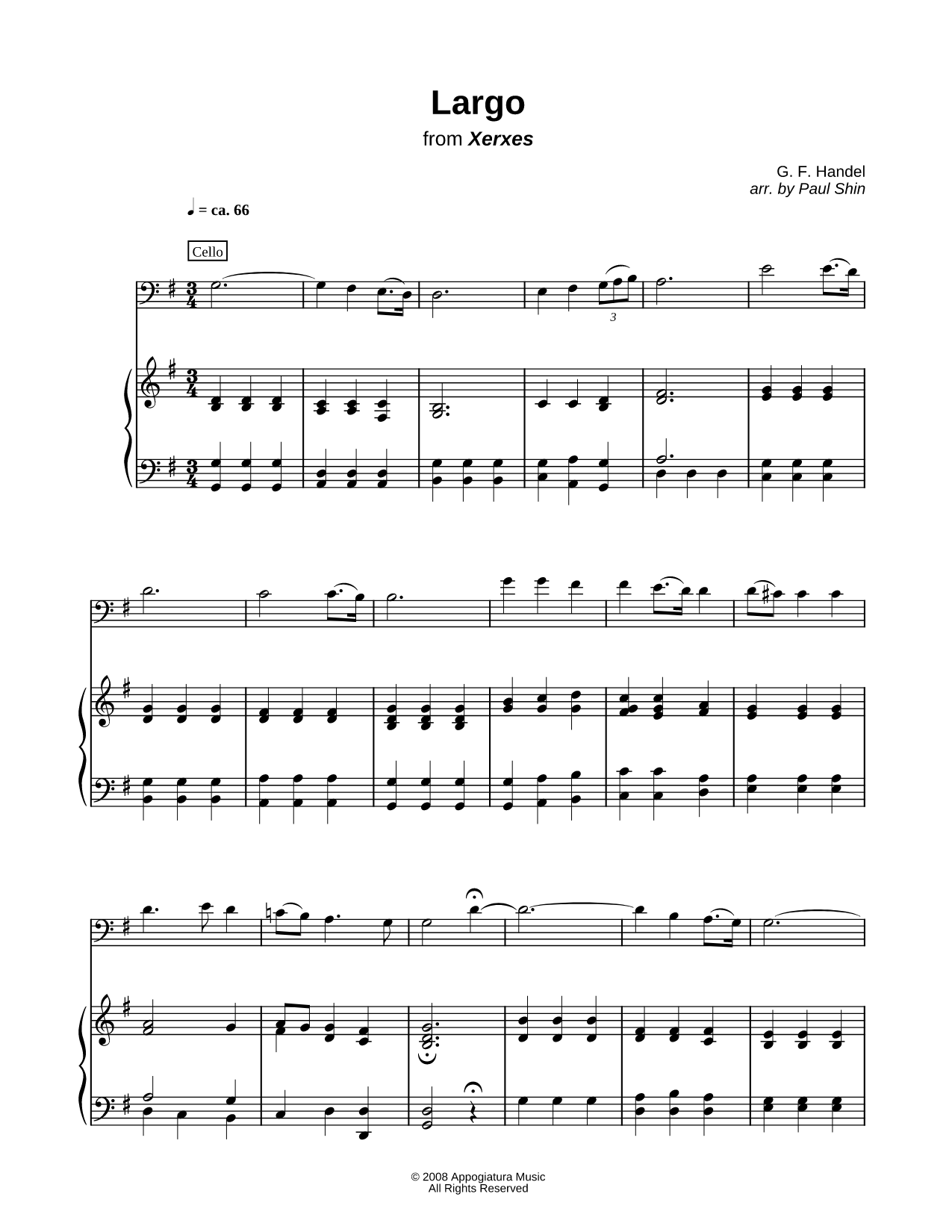 Largo from Xerxes - Piano Accompaniment