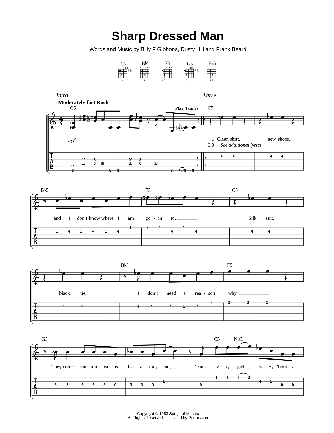 Sharp Dressed Man Sheet Music — Easy Guitar TAB