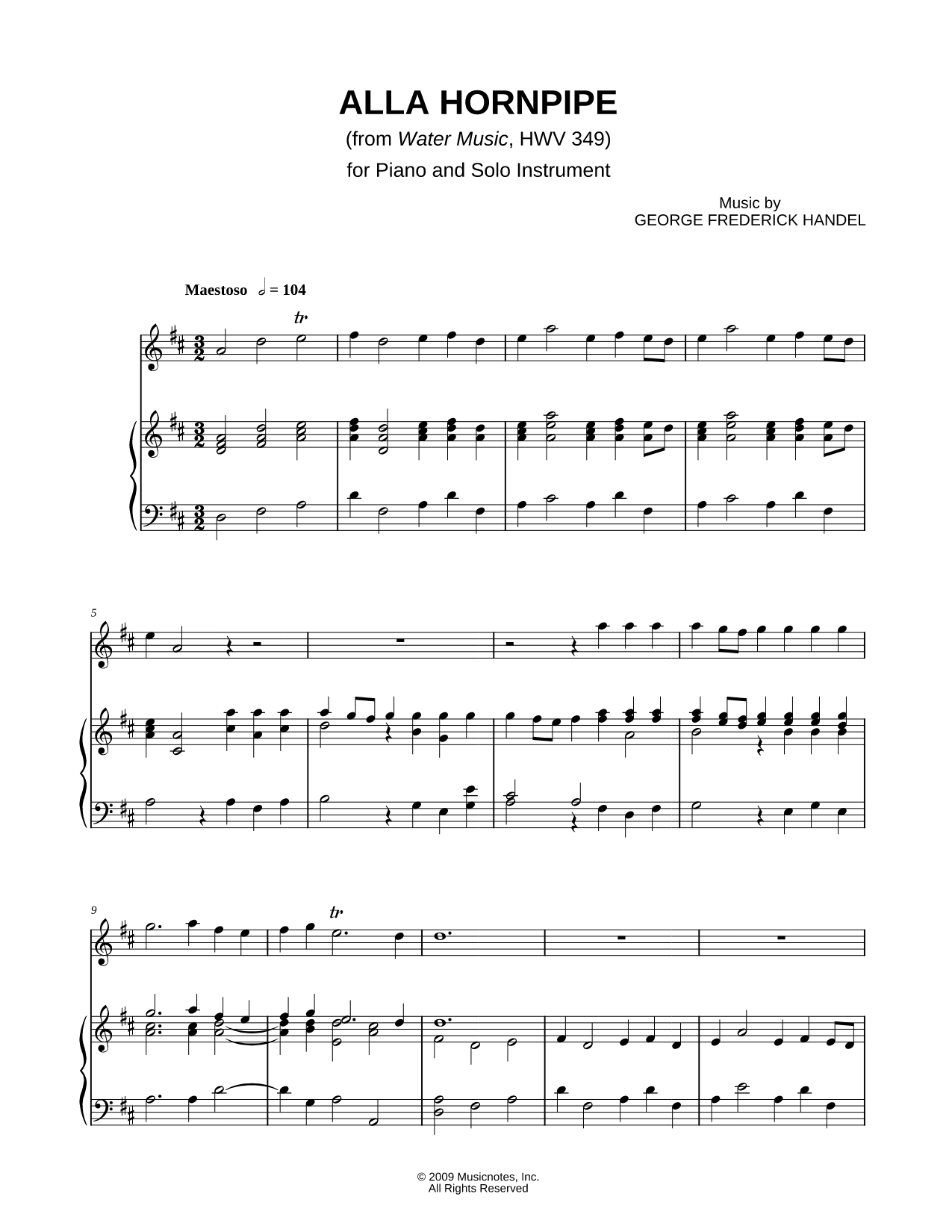 Alla Hornpipe from Water Music - Piano Accompaniment