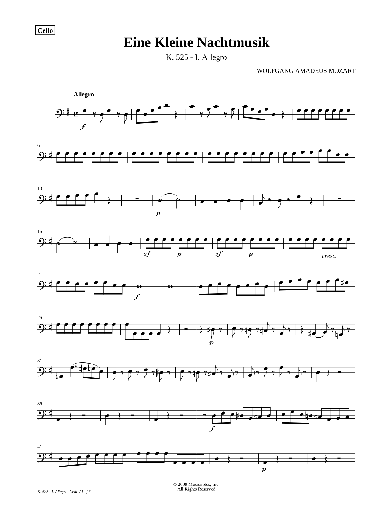 Eine Kleine Nachtmusik: I. Allegro - Cello