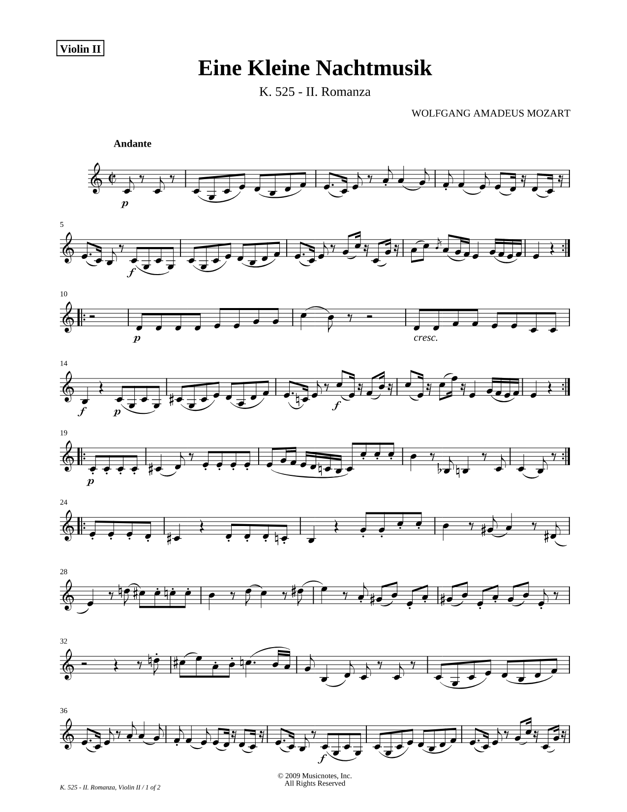 Eine Kleine Nachtmusik: II. Romanza - Violin 2