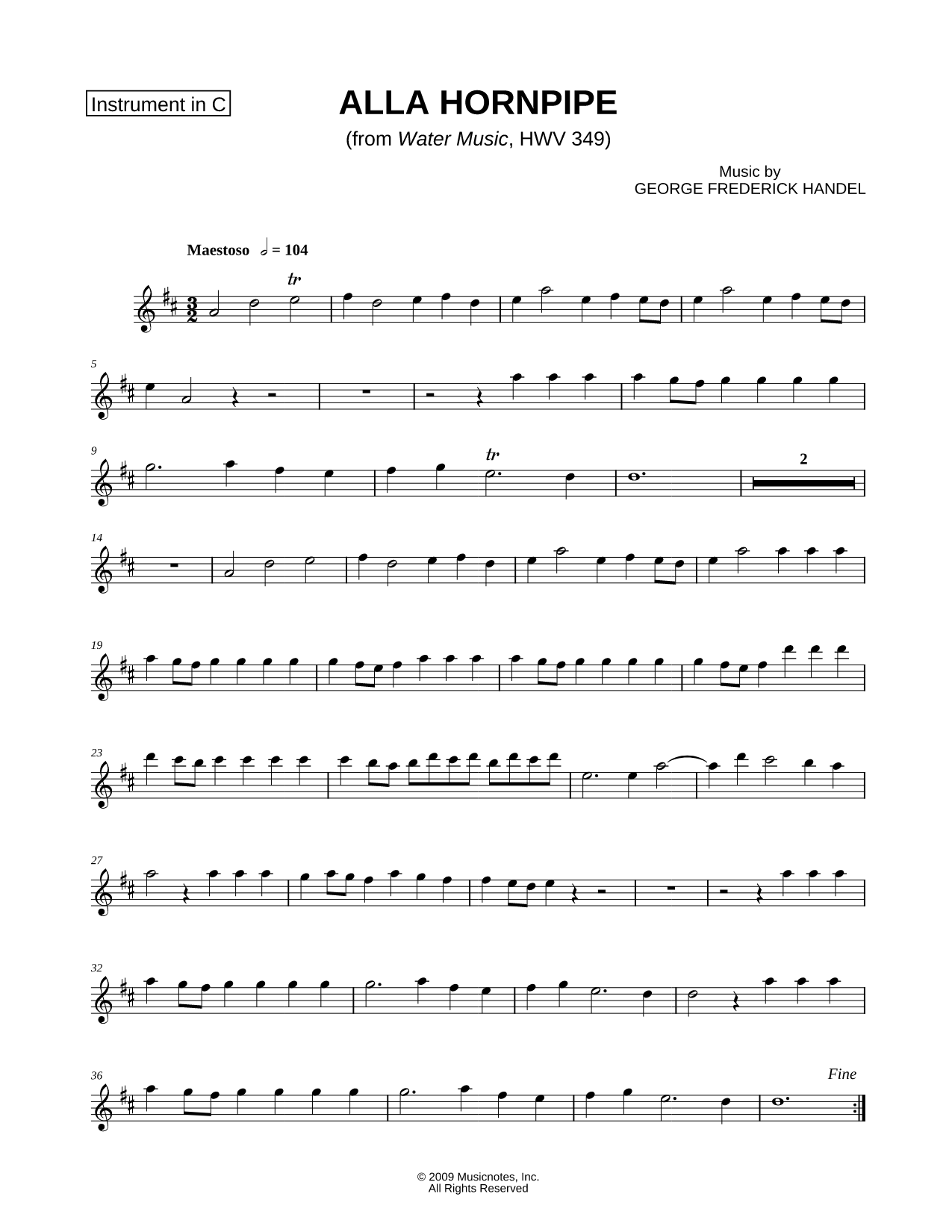 Alla Hornpipe from Water Music - C Instrument